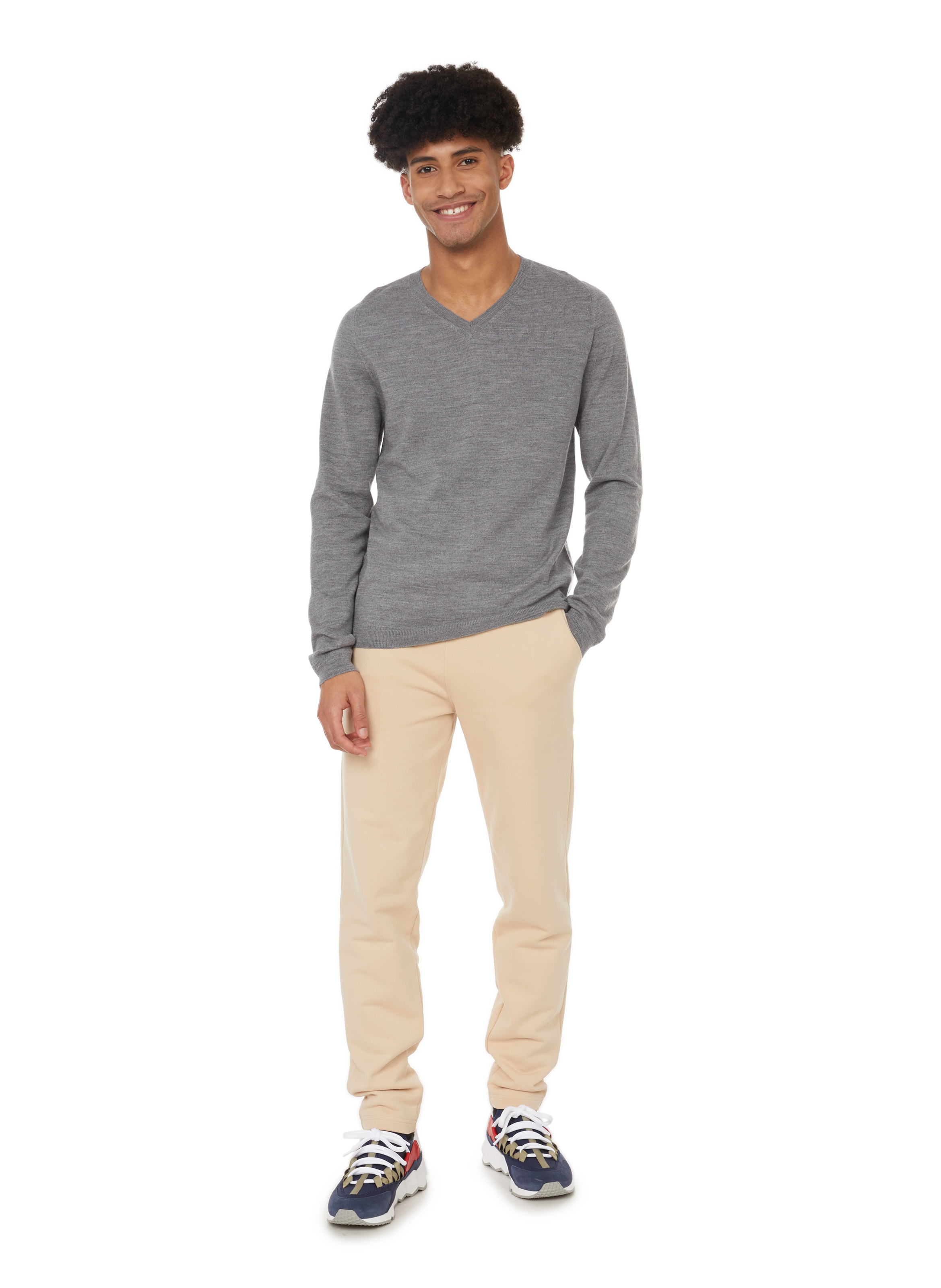 Pull col v en laine mérinos AU PRINTEMPS PARIS Argent