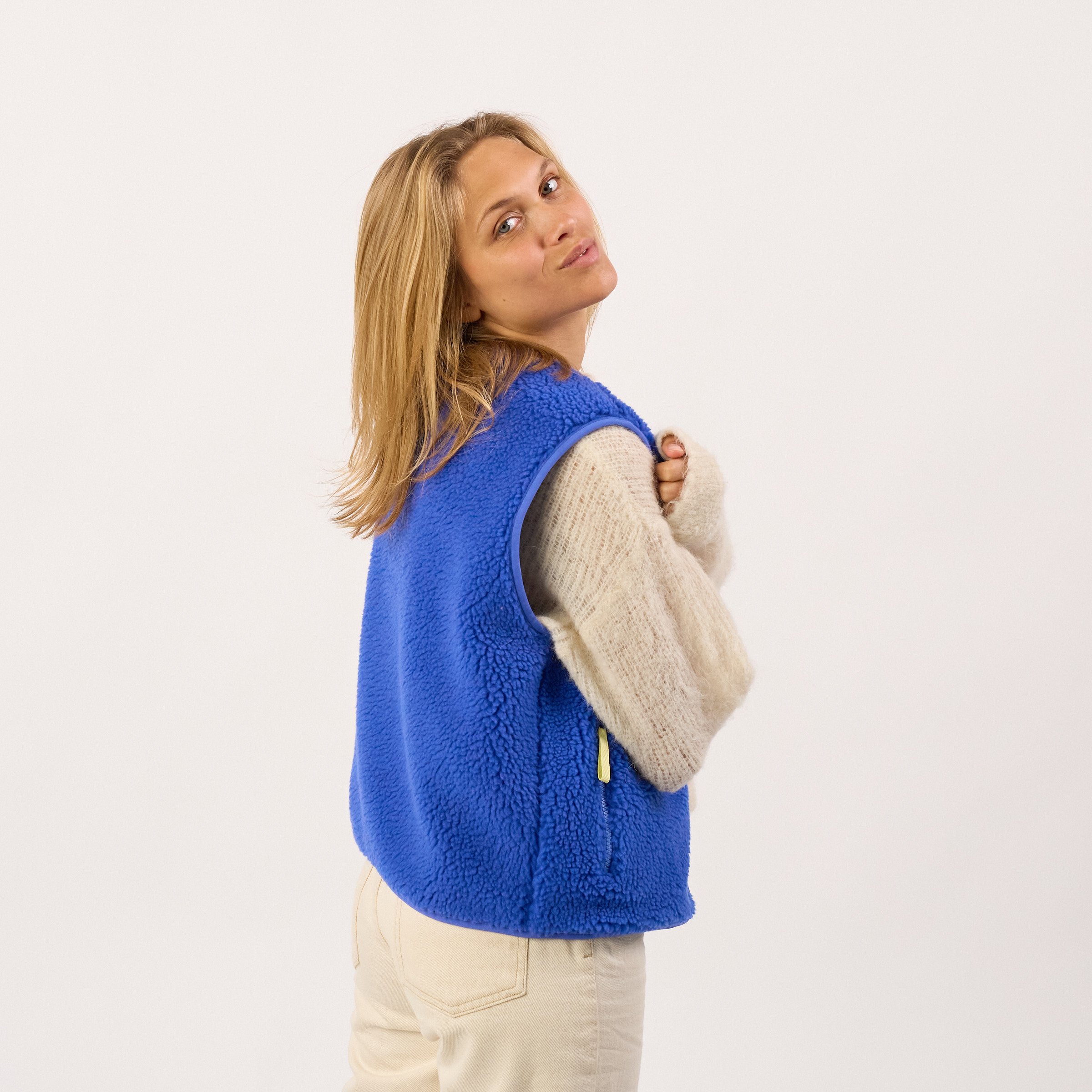 Sleeveless Sherpa Zip-Up Vest BILLYBELT Blue