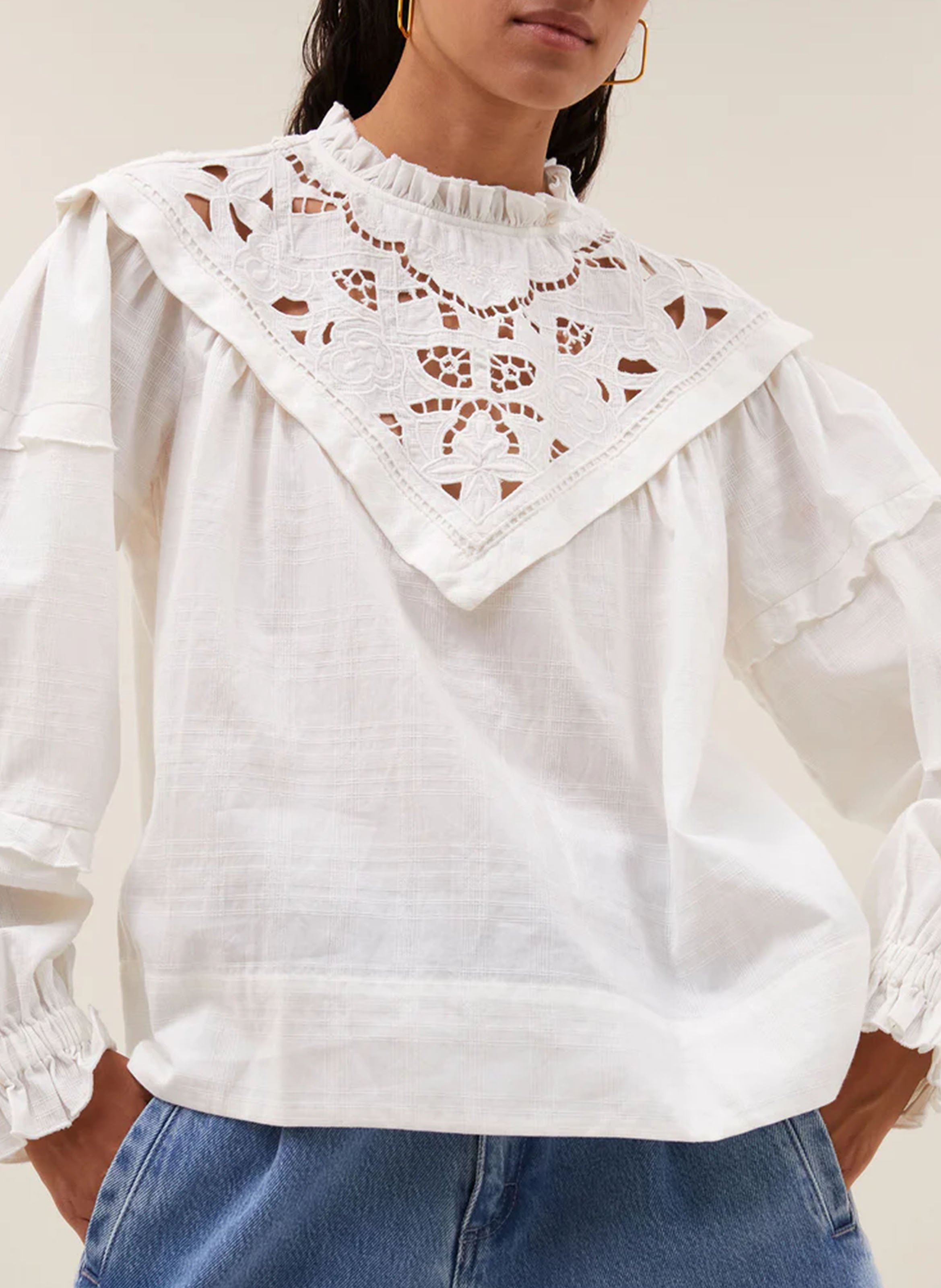 Blouse manches longues à broderies BY BAR Blanc