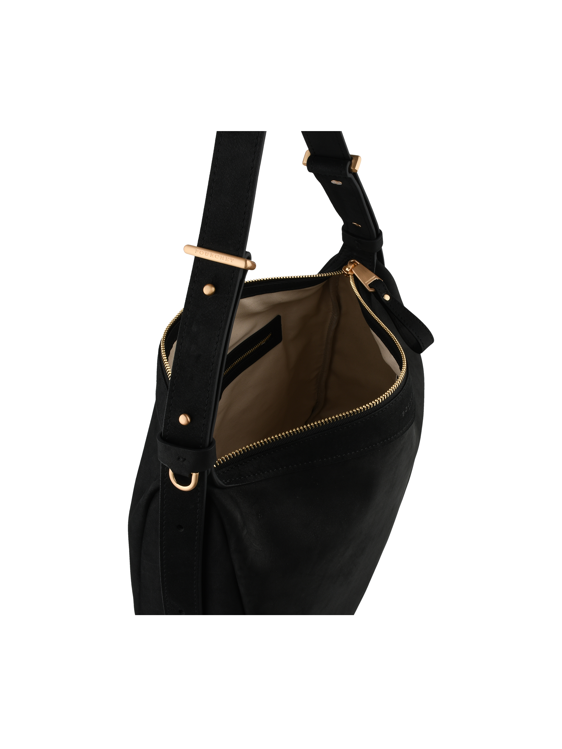 Shoulder bag in cowhide leather with nubuck finish POURCHET Black