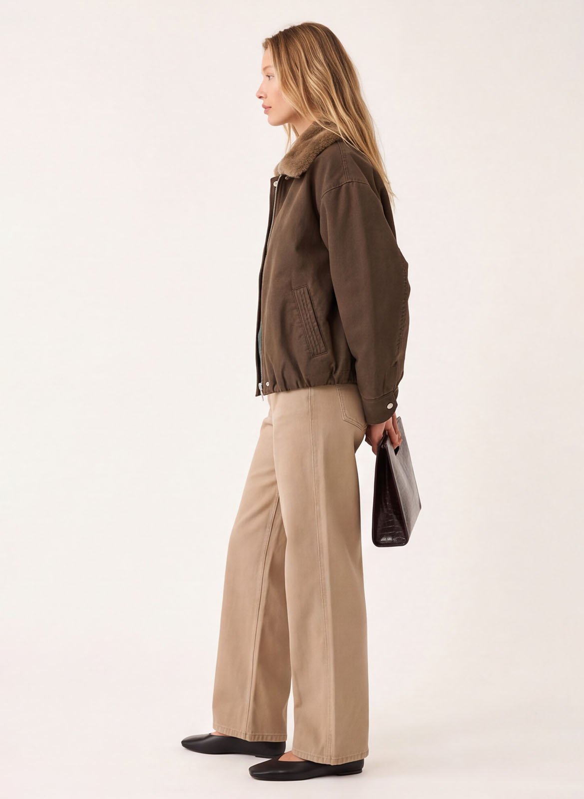 Straight-cut cotton jacket with a faux fur-effect collar KOOKAI Brown