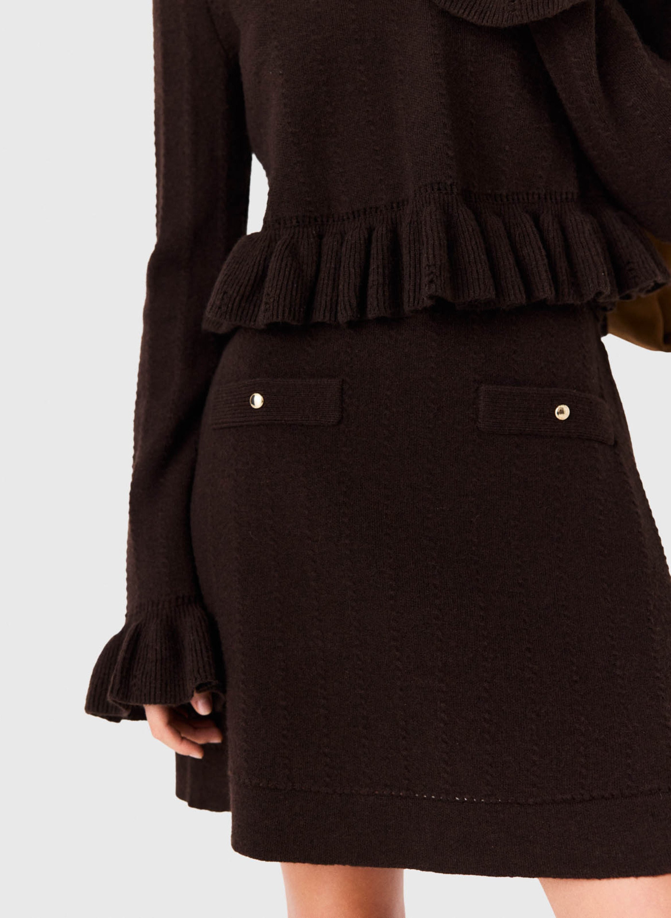 Robe courte en maille évasée MAJE Marron
