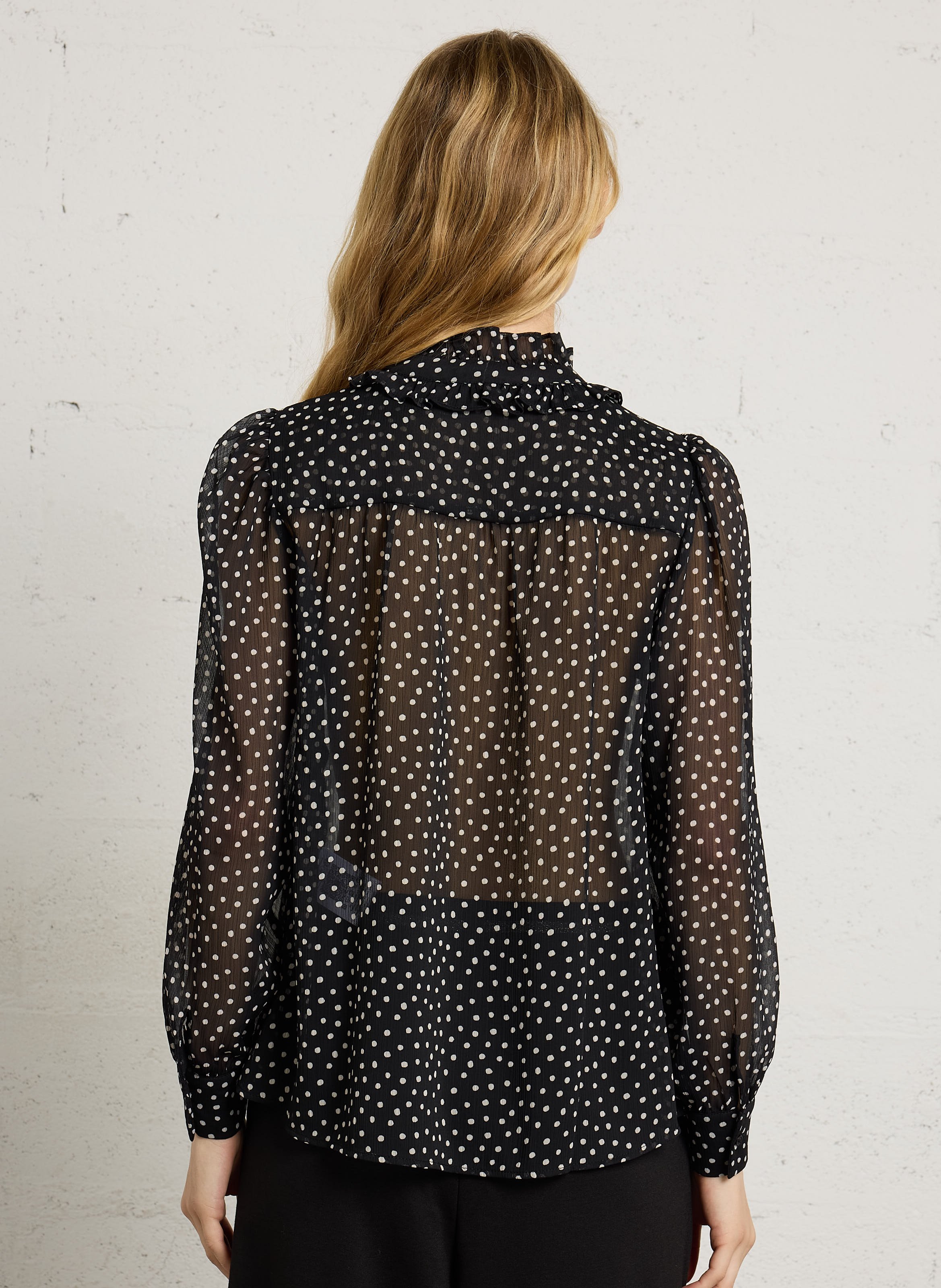 Chemise col à volants imprimé pois  SUD EXPRESS Schwarz