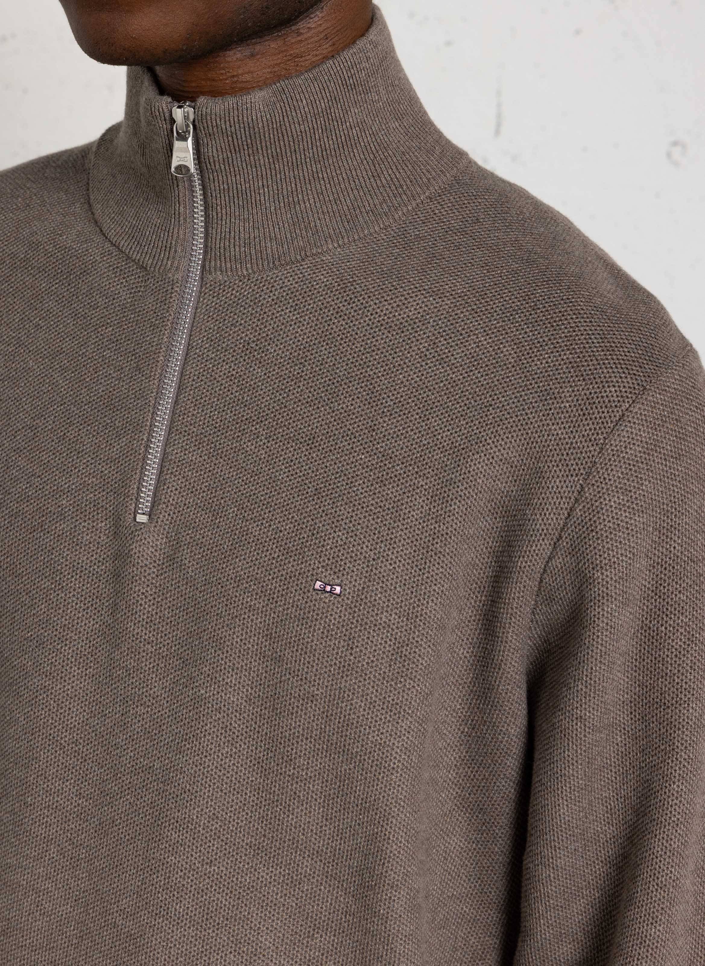Pull col montant zippé droit uni EDEN PARK Marron