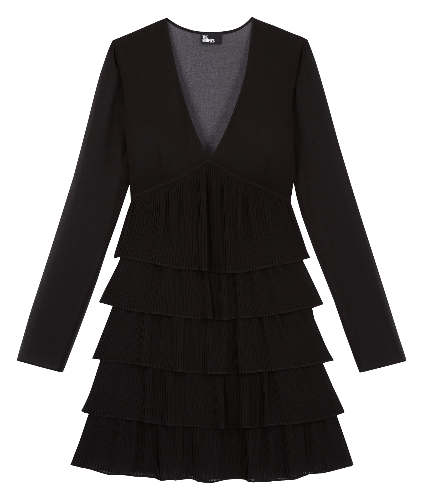 Short ruffled V-neck dress THE KOOPLES Black