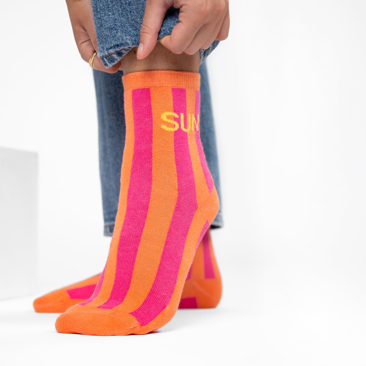Striped combed cotton socks Orange
