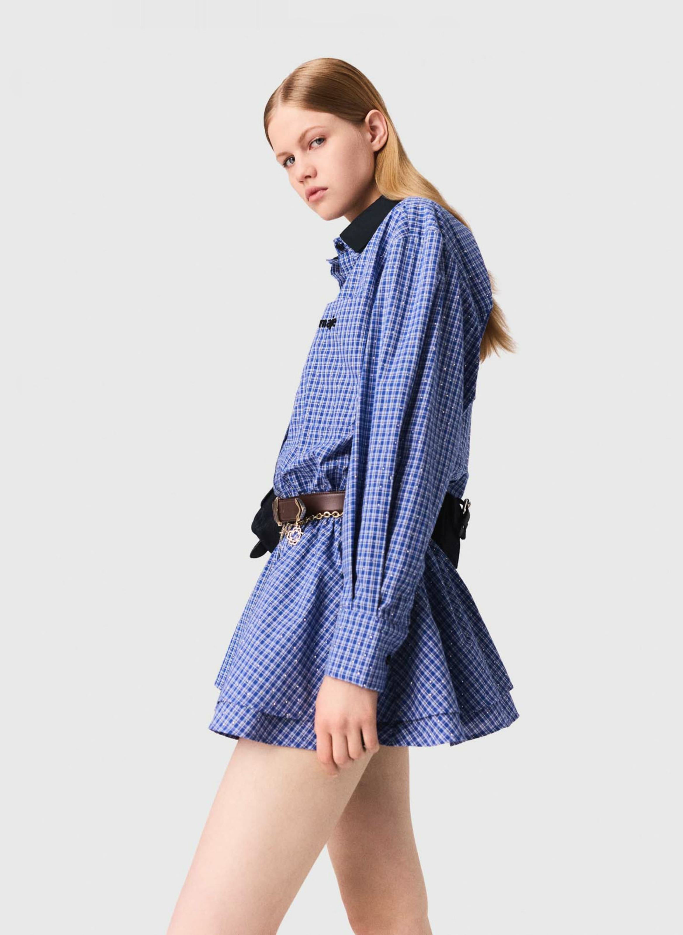 Robe courte col classique en coton  MAJE Bleu