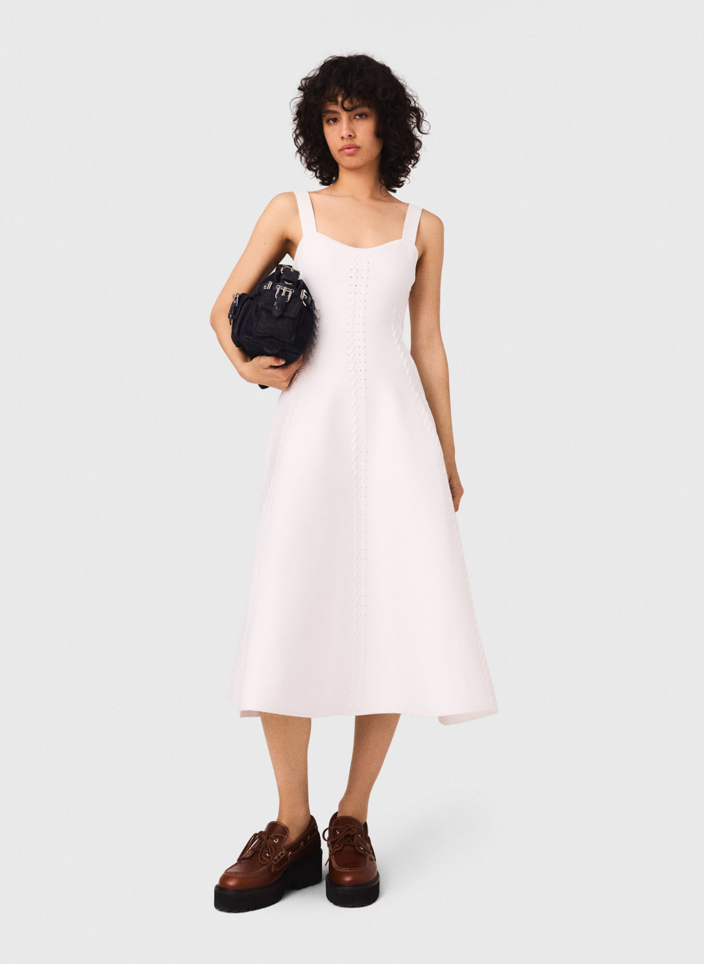 Midi skater dress with straps MAJE White