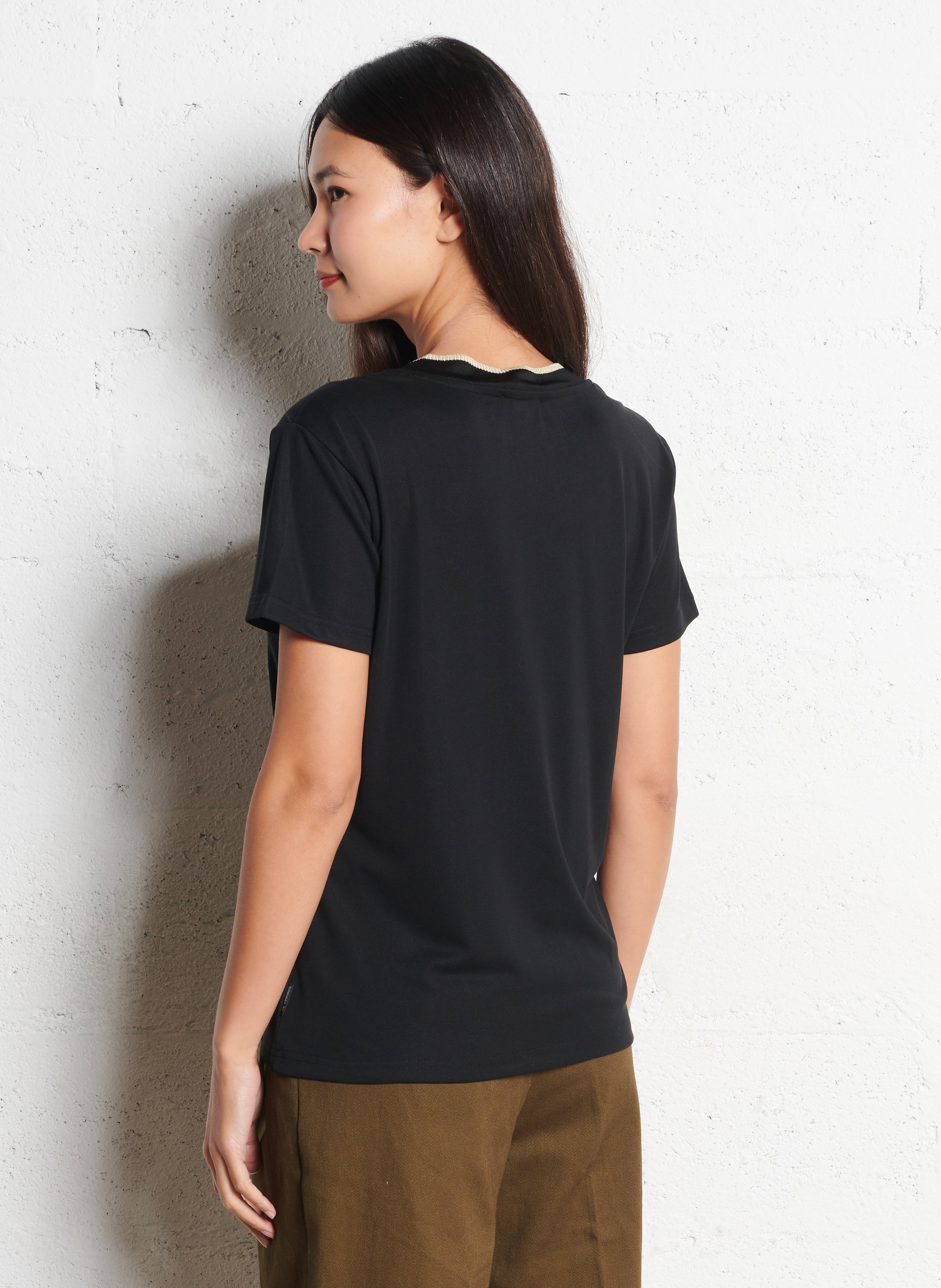 Tee-shirt col V en coton mélangé LE TEMPS DES CERISES Noir