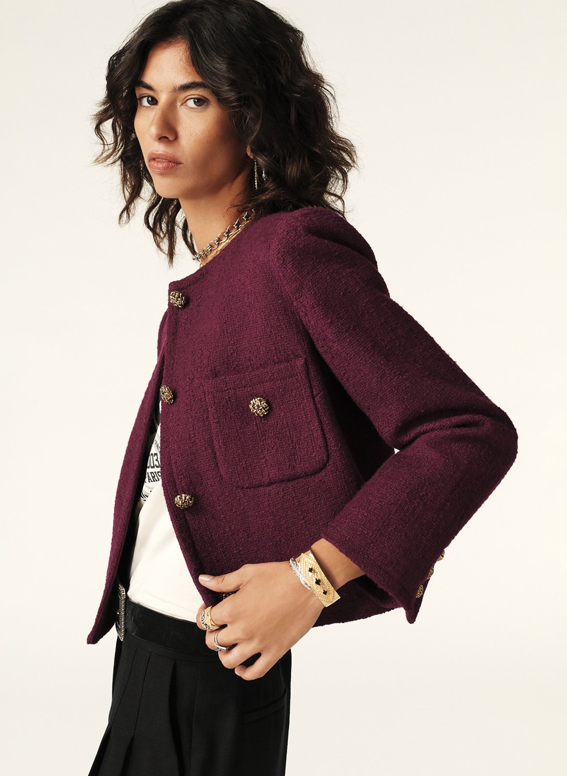 Korte jas van gemengd katoen en wol BA&SH Paars