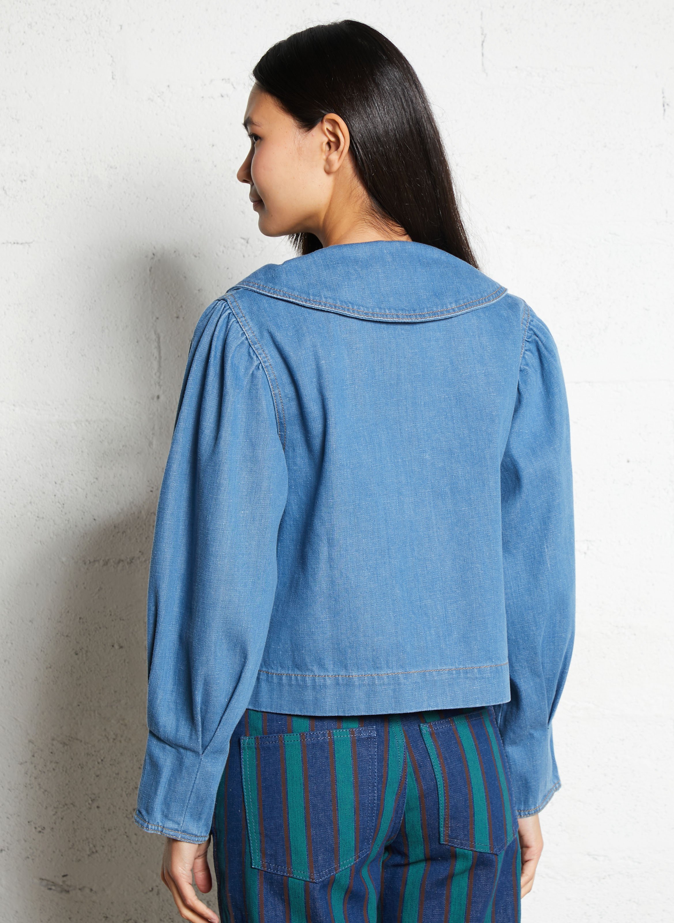 Oversized denim shirt in cotton THE TINY BIG SISTER Beige