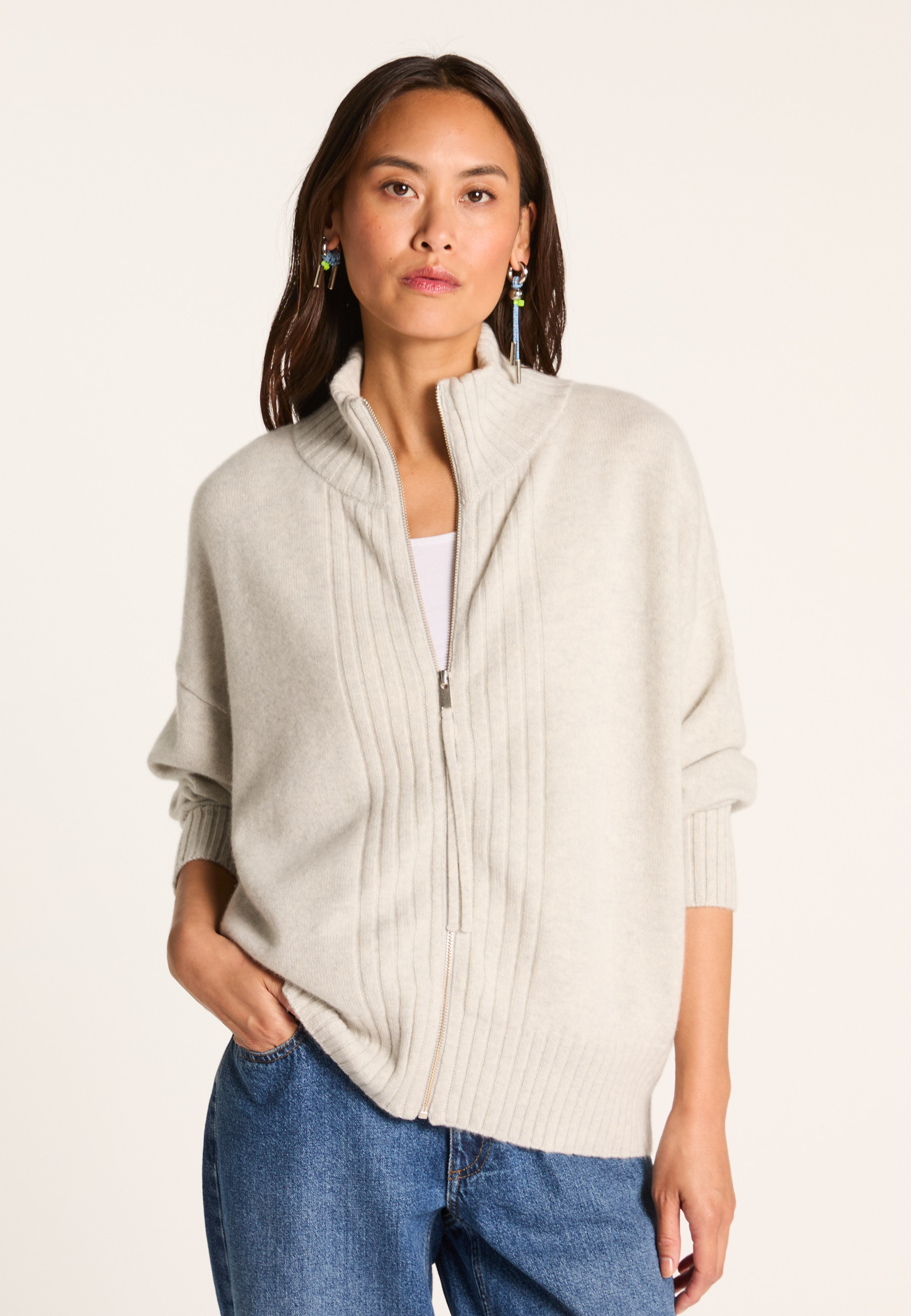 Zipped cashmere cardigan MAISON MONTAGUT Grey
