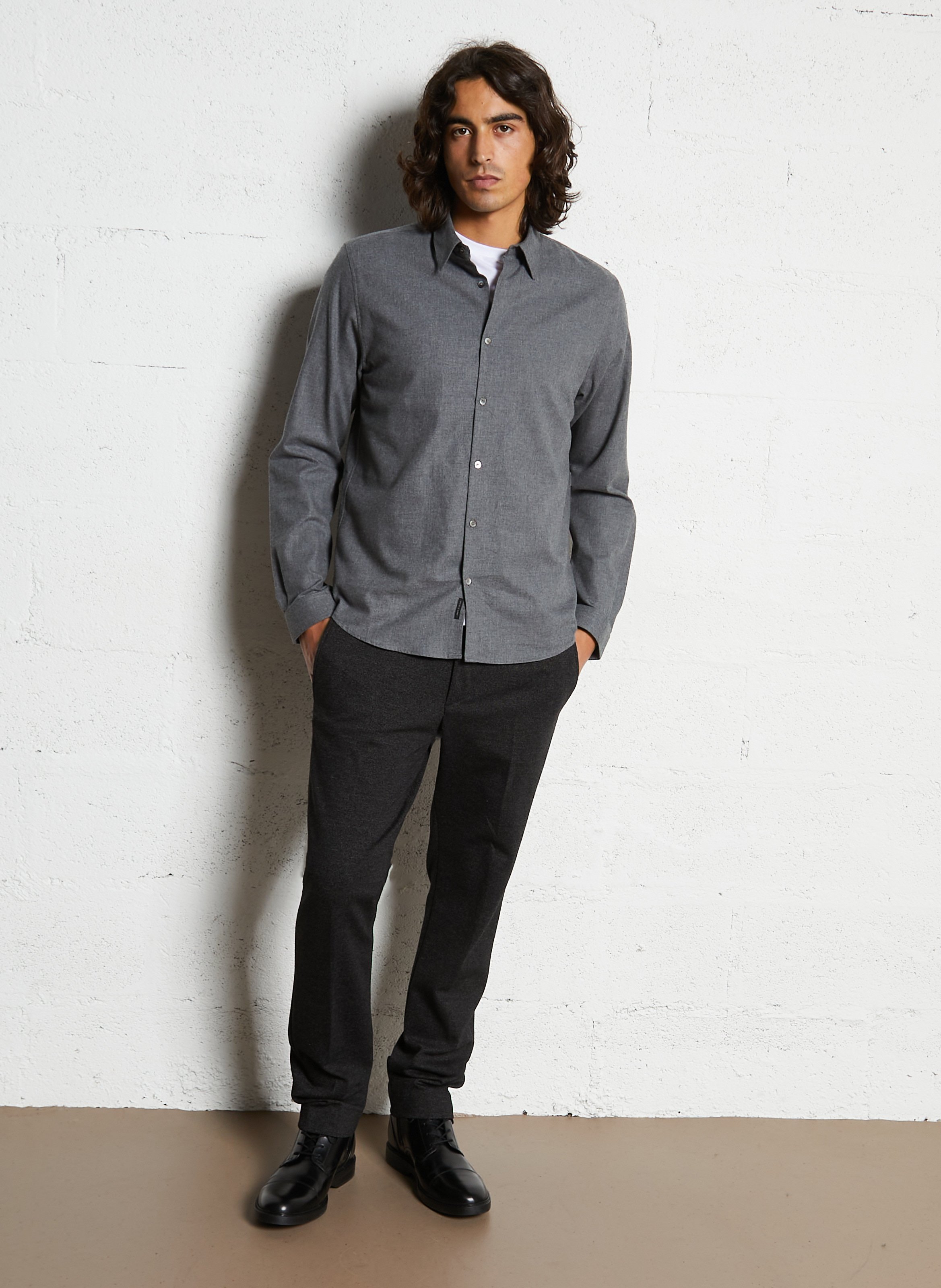 Gerade Hemdbluse mit Stehkragen aus Baumwolle IKKS Grau