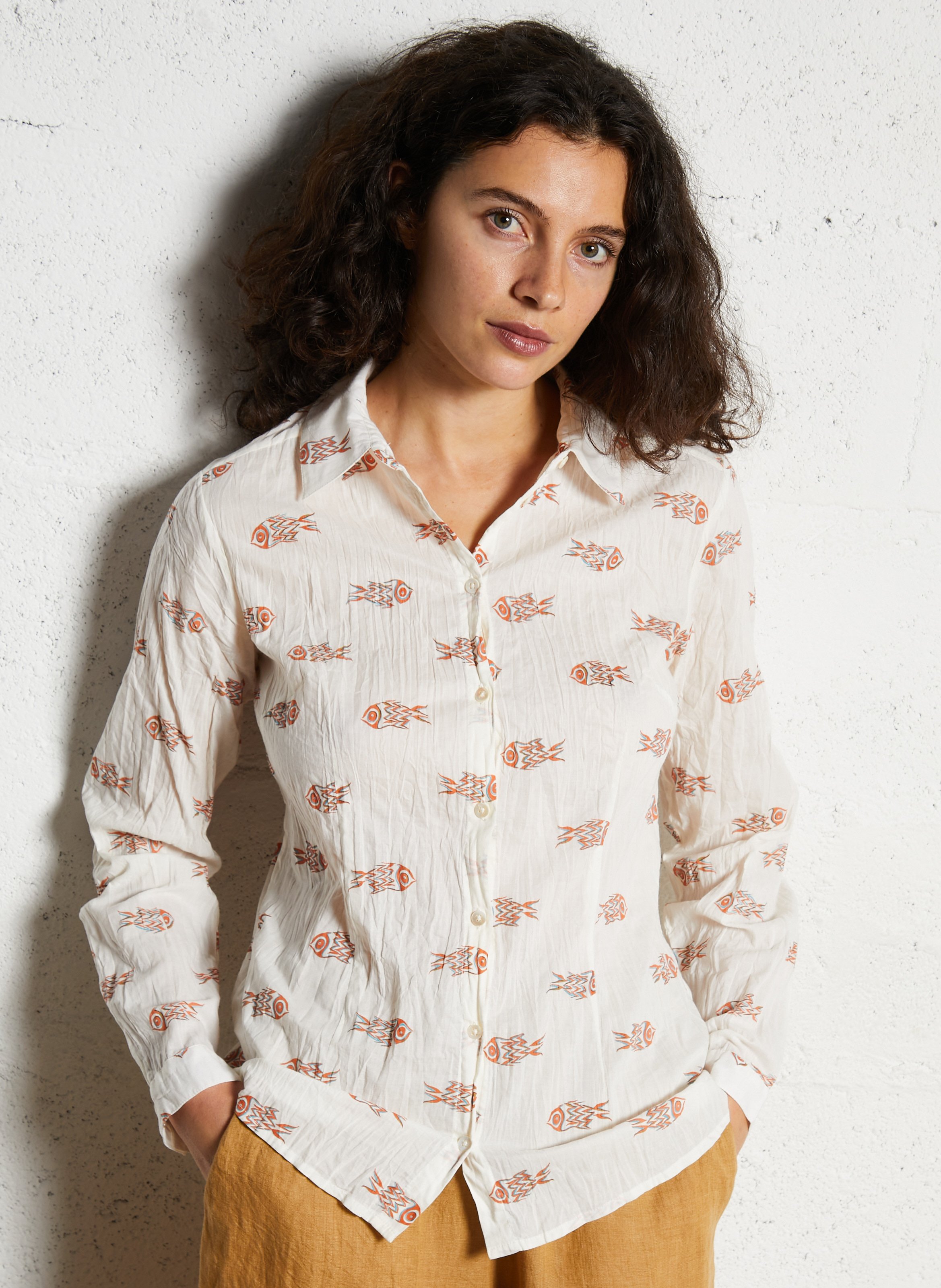 Chemise col classique en coton NICE THINGS Beige