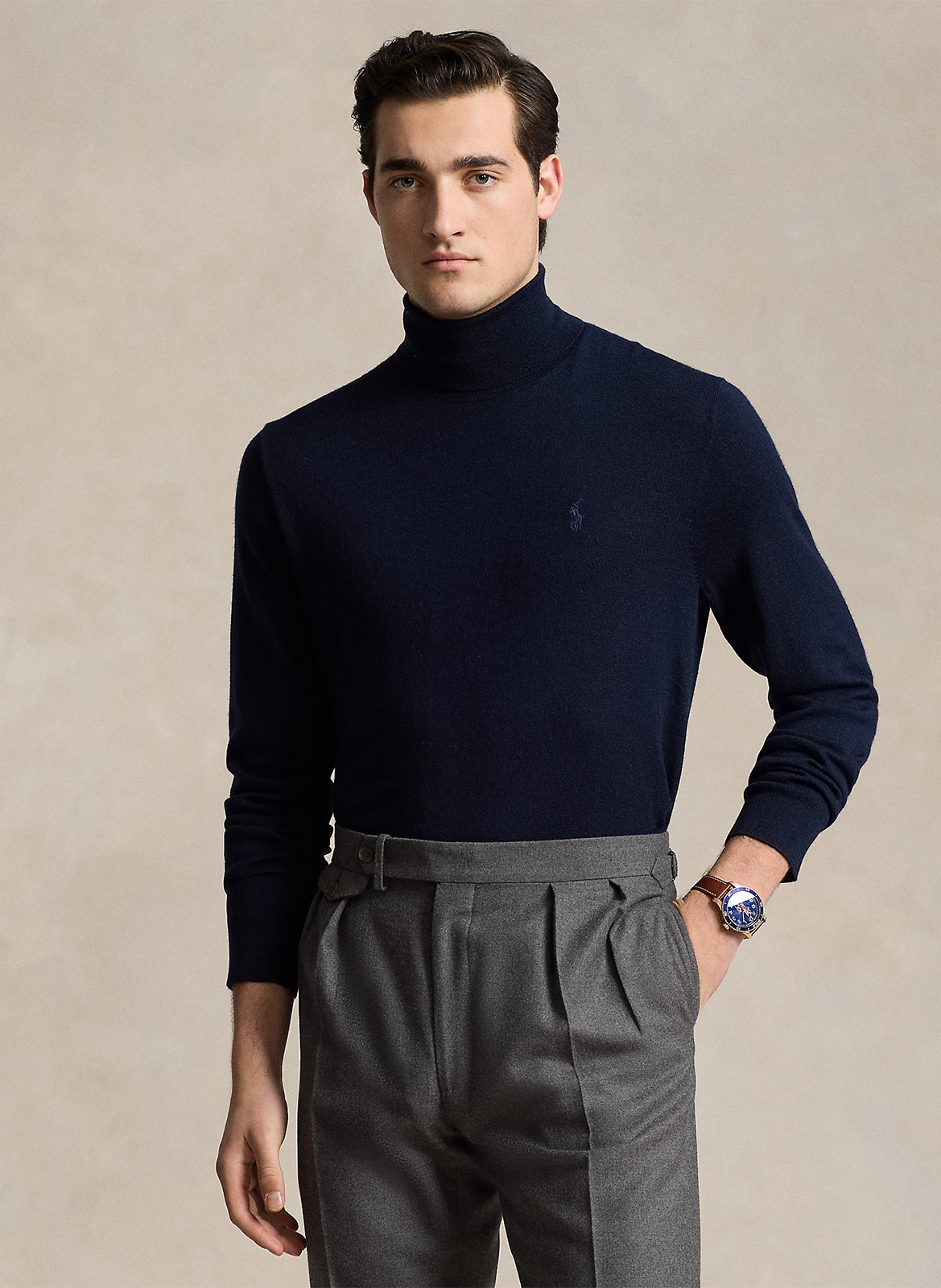 Pull col roulé brodé en laine  POLO RALPH LAUREN Bleu