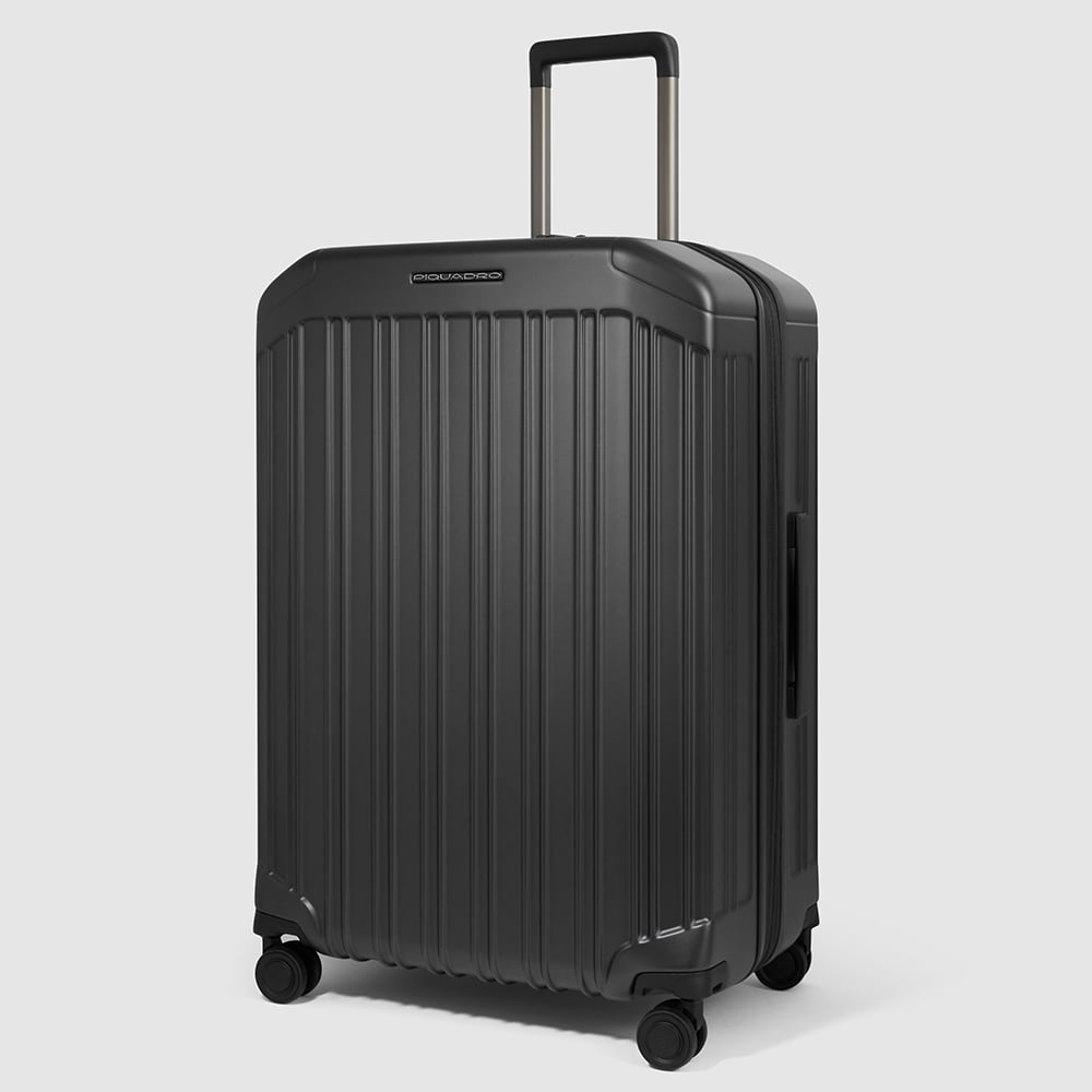 Large expandable 4-wheel trolley suitcase with TSA lock and removable washable lining PIQUADRO Black