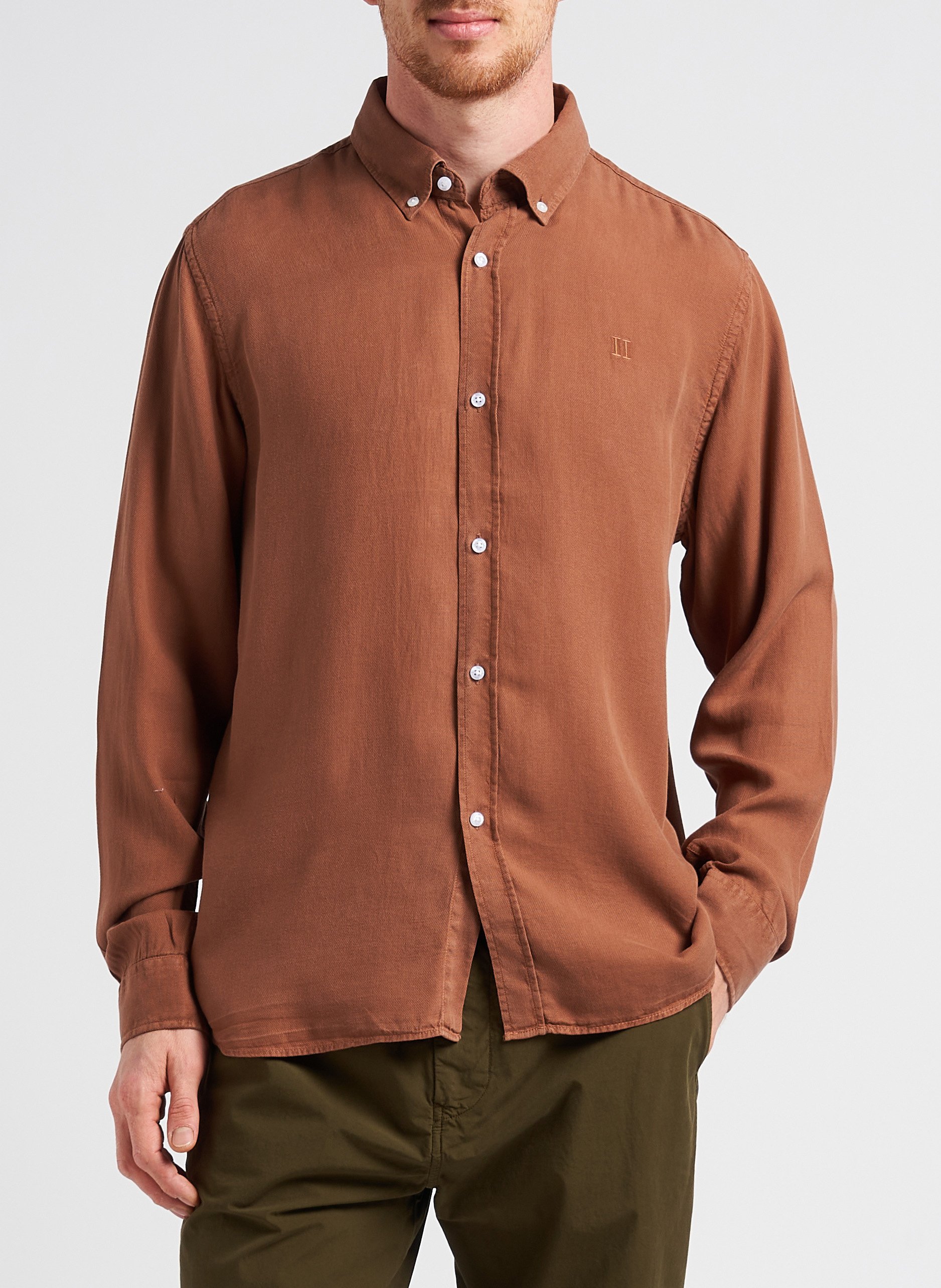 Overhemd van lyocell met klassieke kraag LES DEUX Bruin