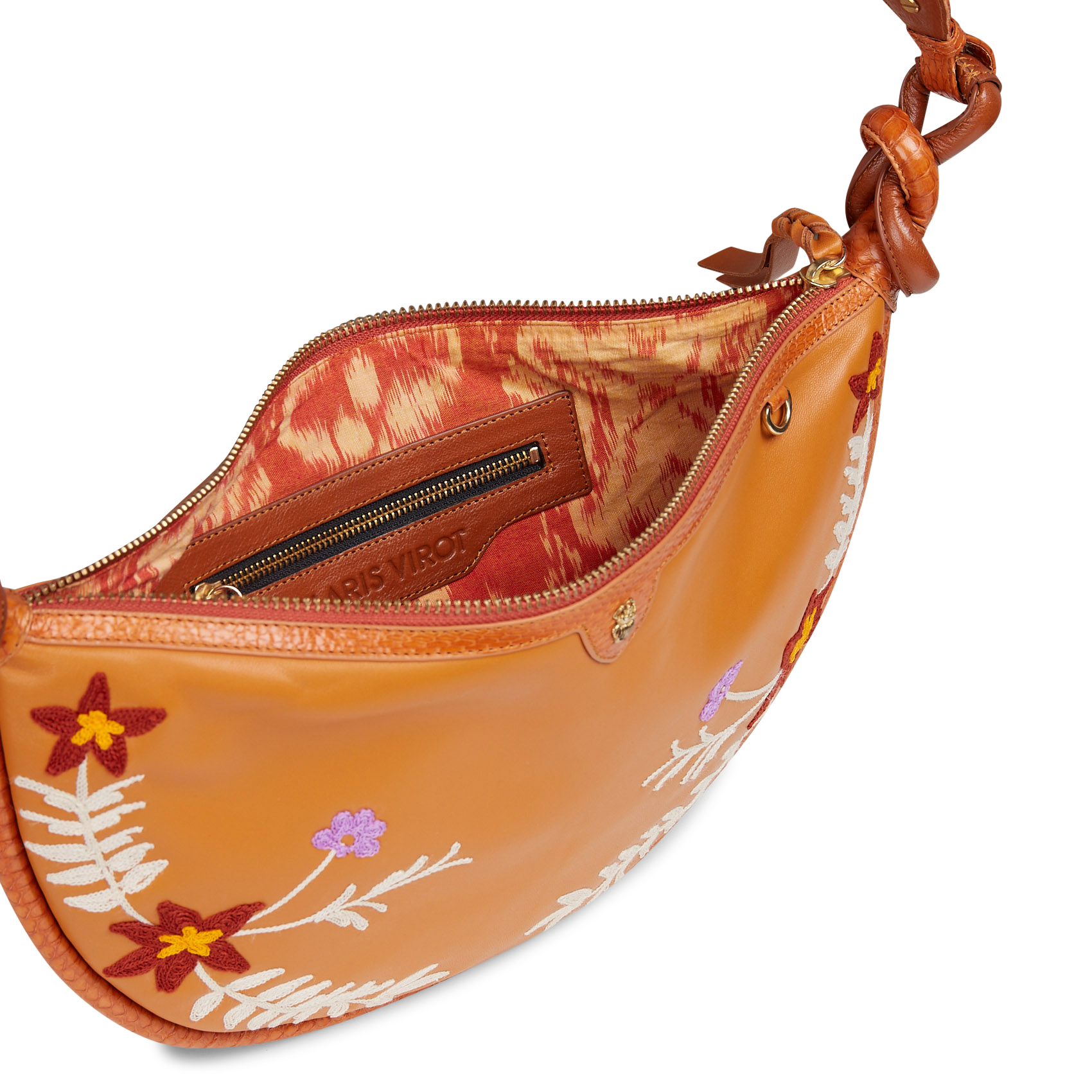 Halbmond-förmige bestickte Ledertasche CLARIS VIROT Braun