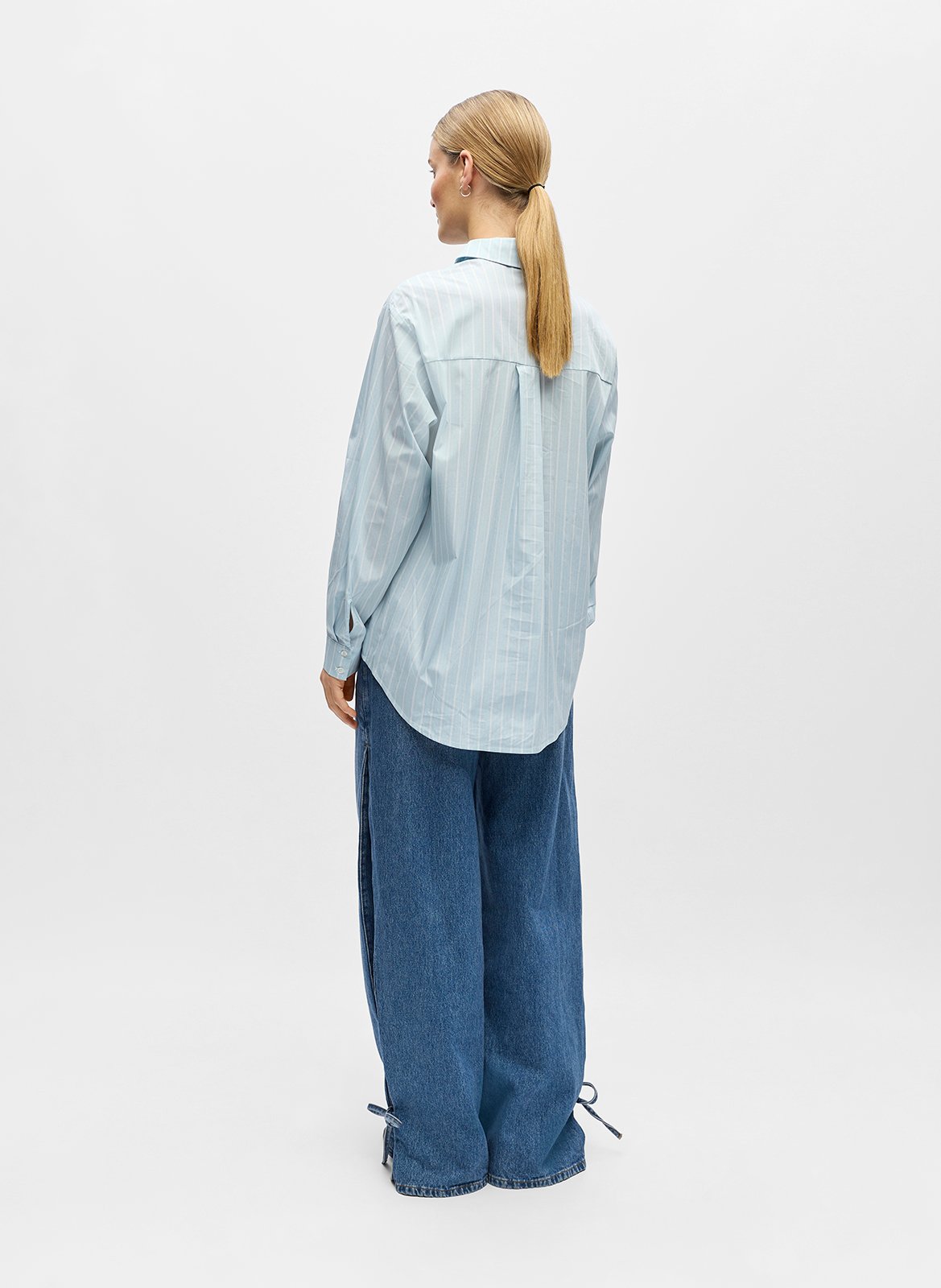 Chemise droite col classique en coton bio mélangé rayé OBJECT Bleu