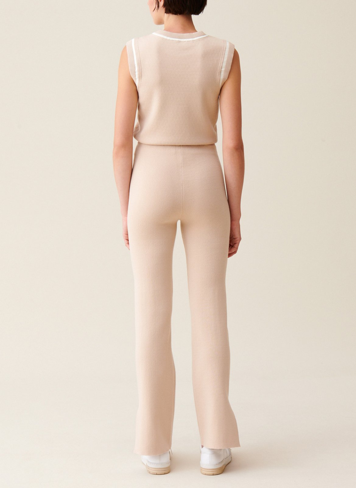 Pantalon droit surpiqures en coton mélangé CLAUDIE PIERLOT Beige