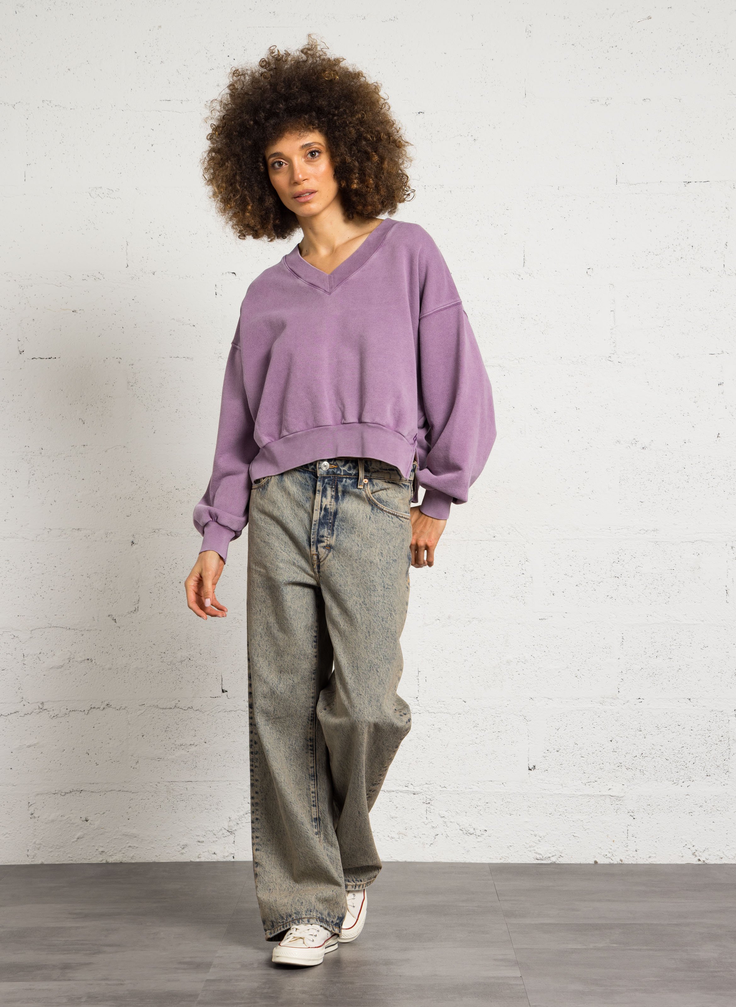 Sweat oversize col V en coton BELLEROSE Violet