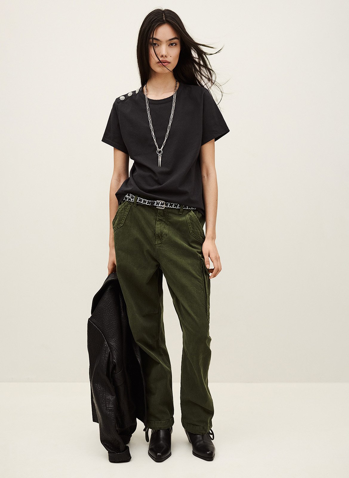 Tee-shirt col rond en coton BA&SH Noir