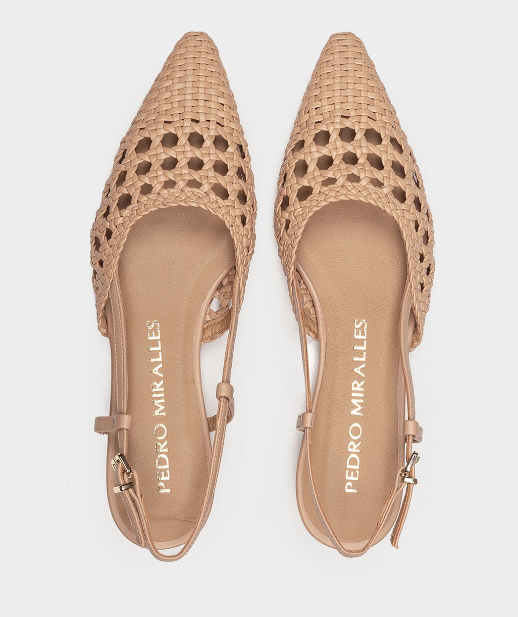 Brown woven pointed-toe shoes with open heel. PEDRO MIRALLES Brown