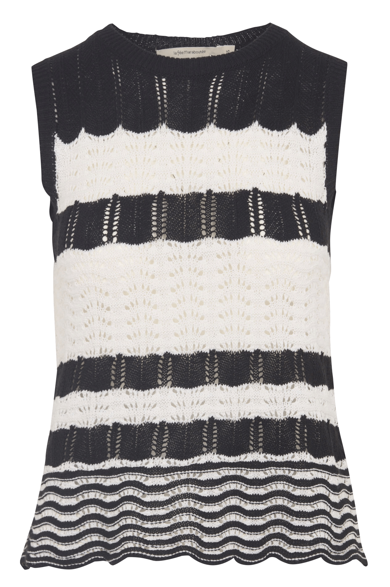 Sleeveless striped openwork knit sweater LA FEE MARABOUTEE Black