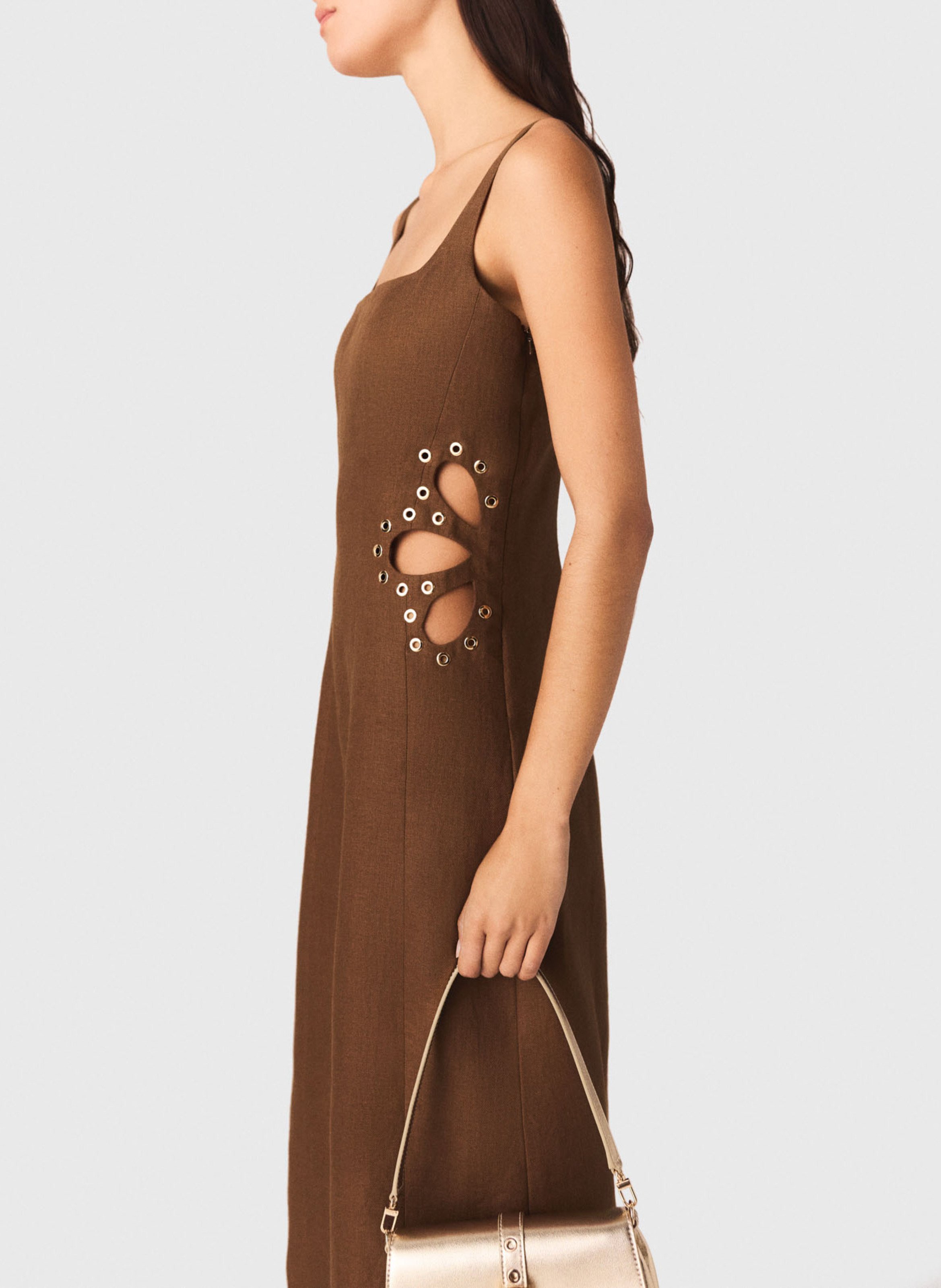 Flared linen dress MAJE Brown