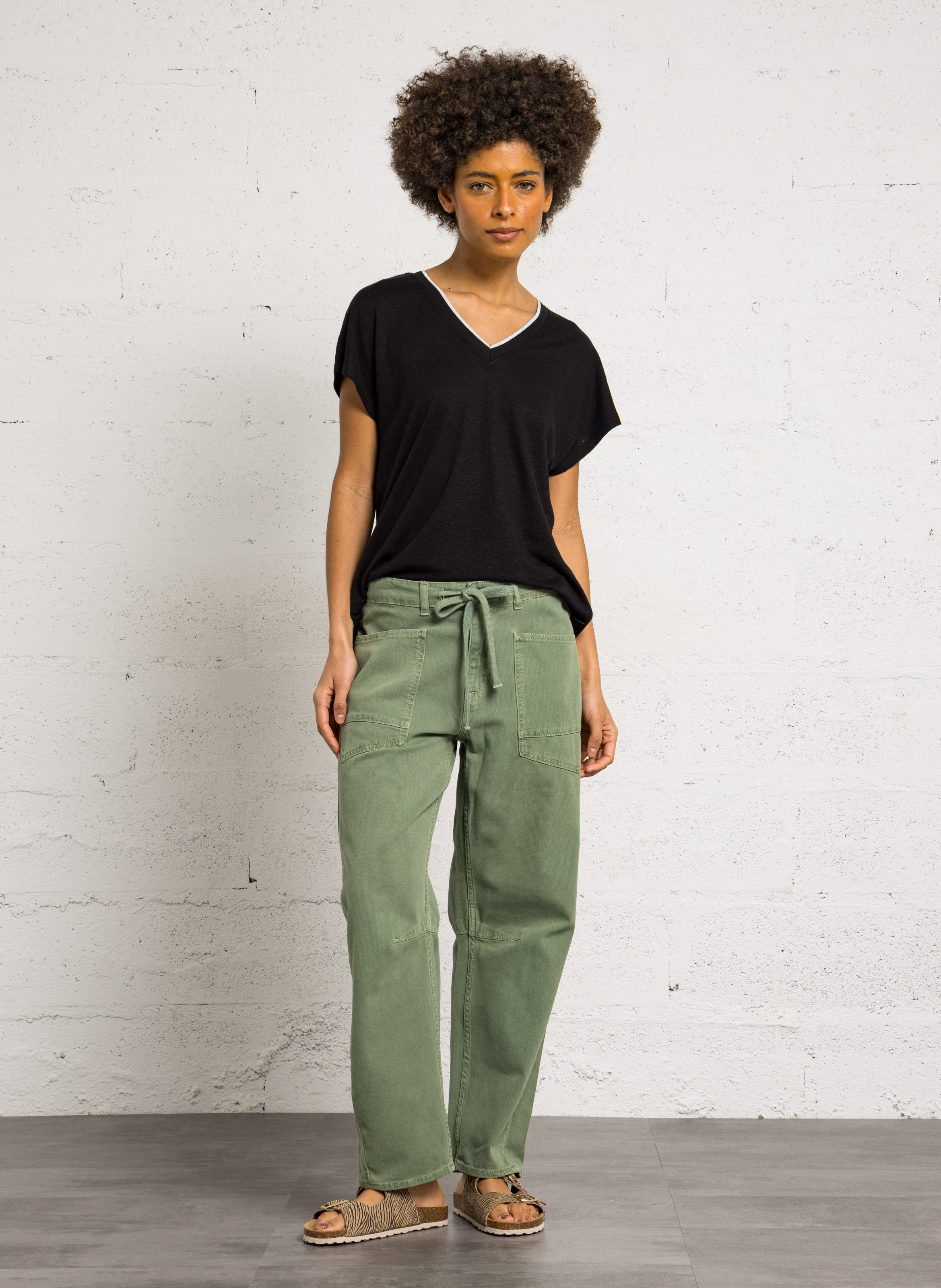 Chino van katoenmix LE TEMPS DES CERISES Groen