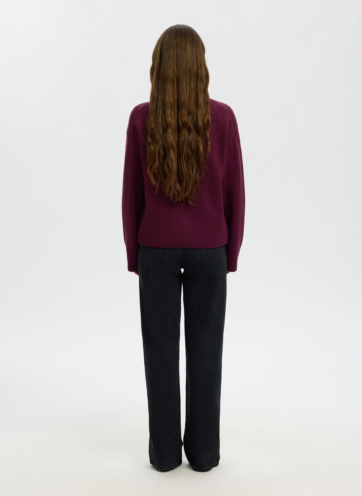 Gerader Rollkragenpullover aus Wolle und Kaschmir SELECTED Pflaume