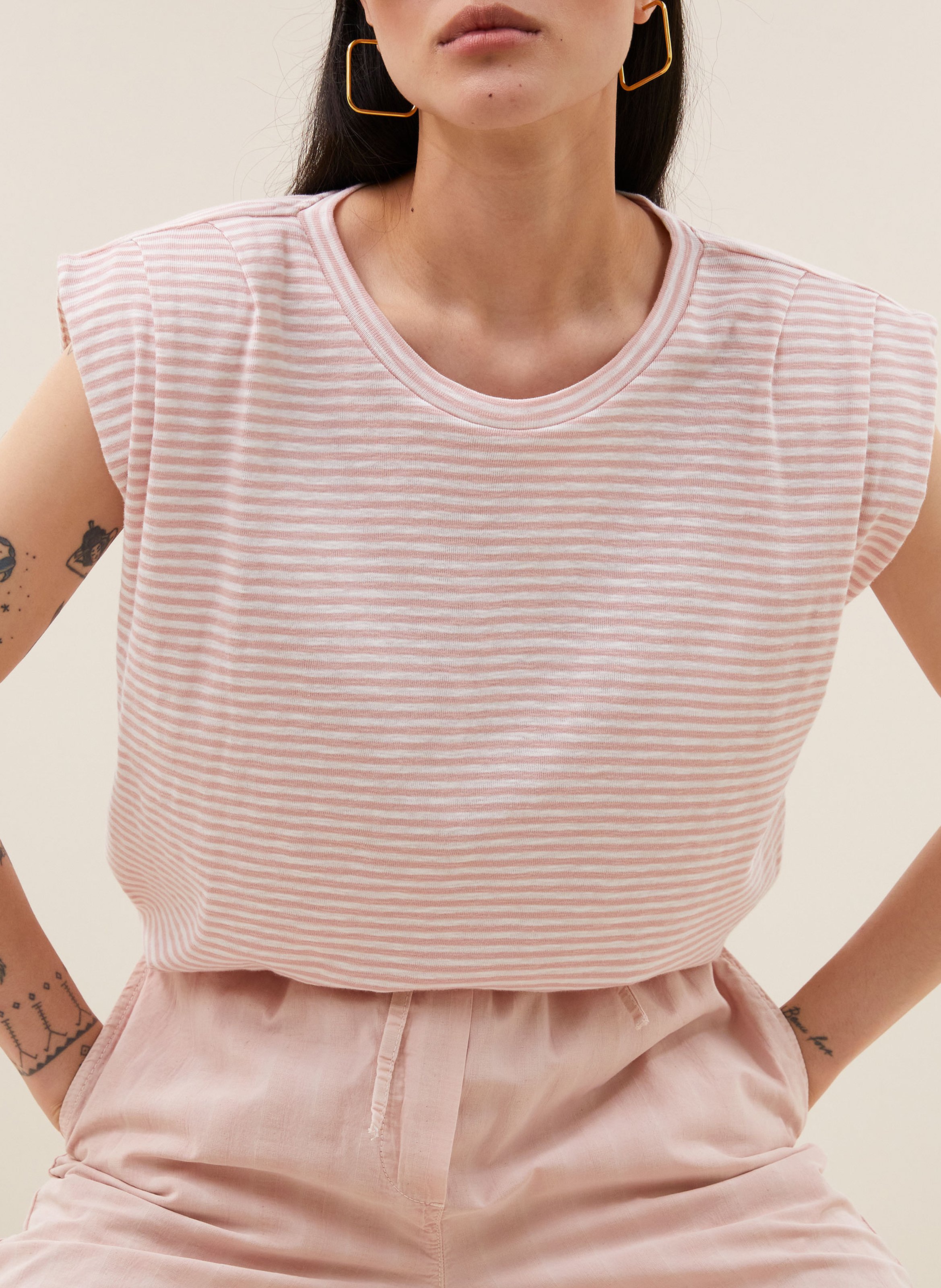 Tee-shirt sans manches rayé en coton bio BY BAR Rose