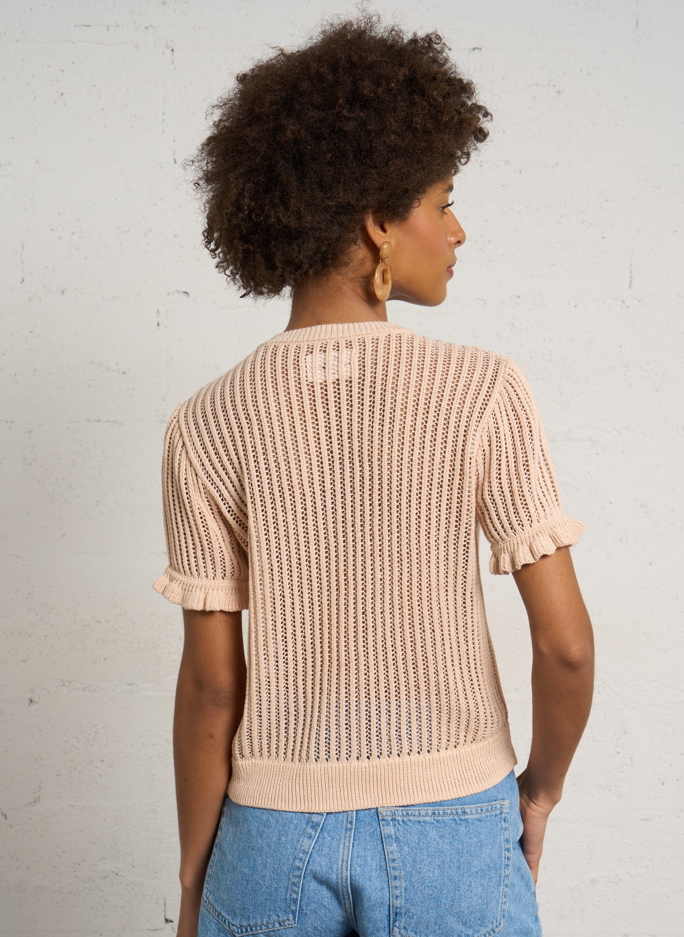 Gerade geschnittene Strickjacke mit Rundhalsausschnitt aus Baumwollmix DES PETITS HAUTS Orange