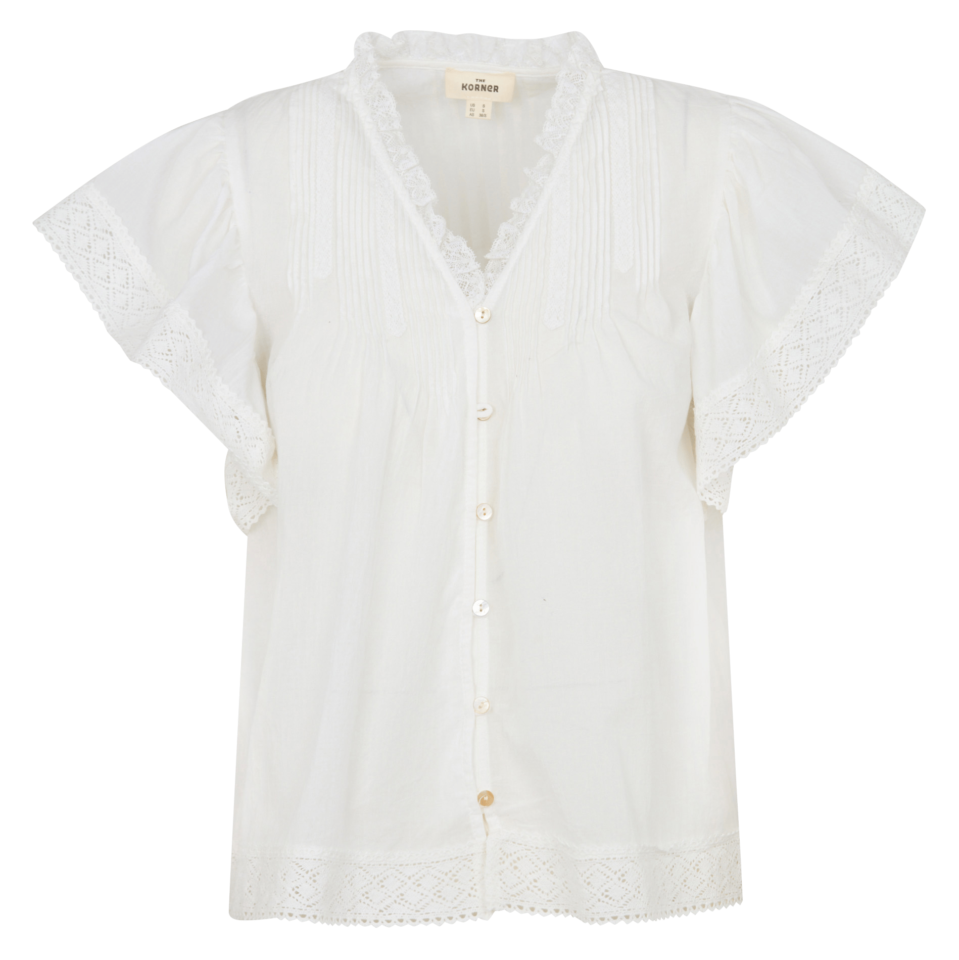Top met korte mouwen van kant THE KORNER Wit