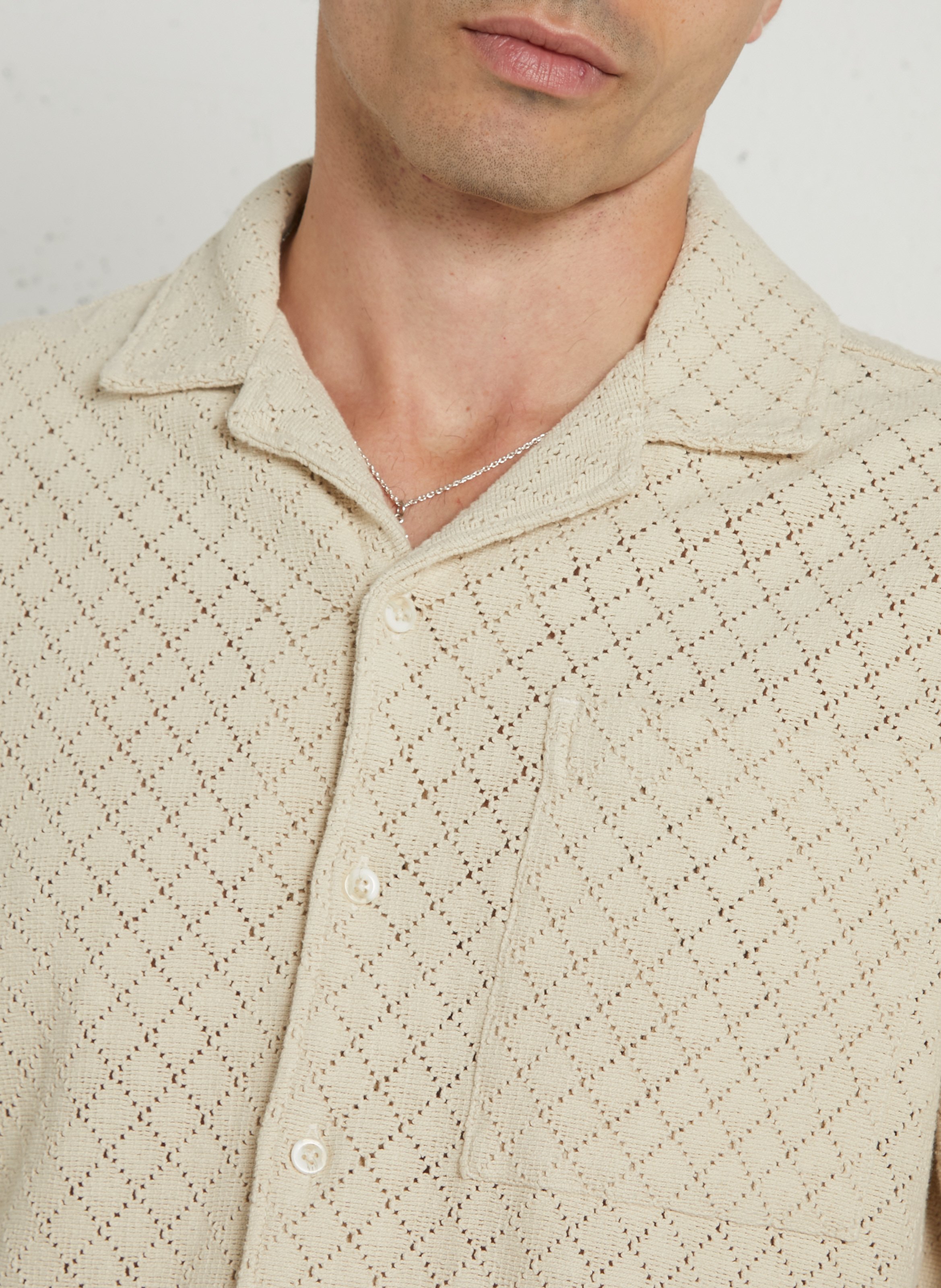 Chemise col classique manches contrastantes en coton SOLID Beige