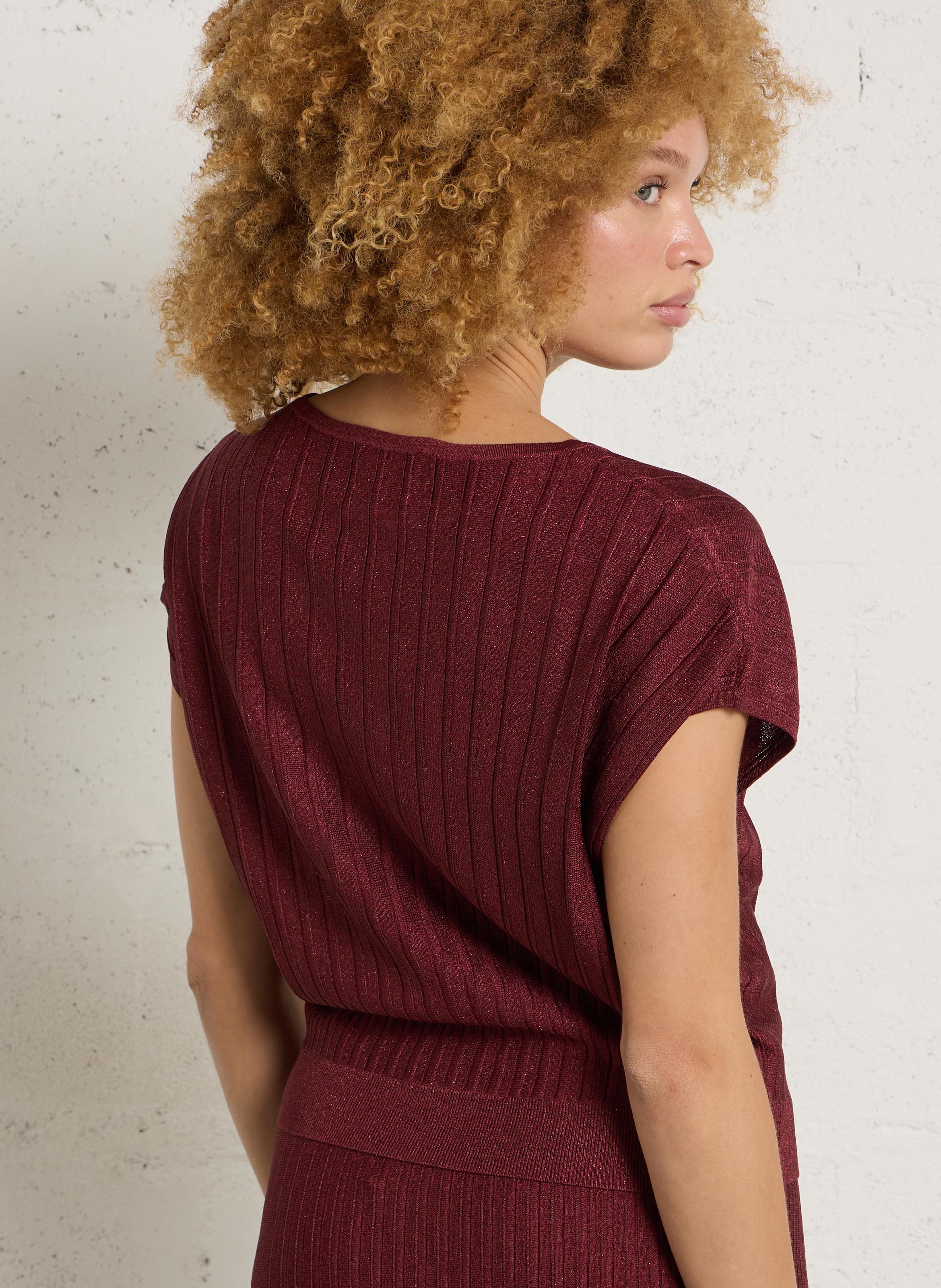 Oversized round neck top in sequin knit MAISON 123 Red