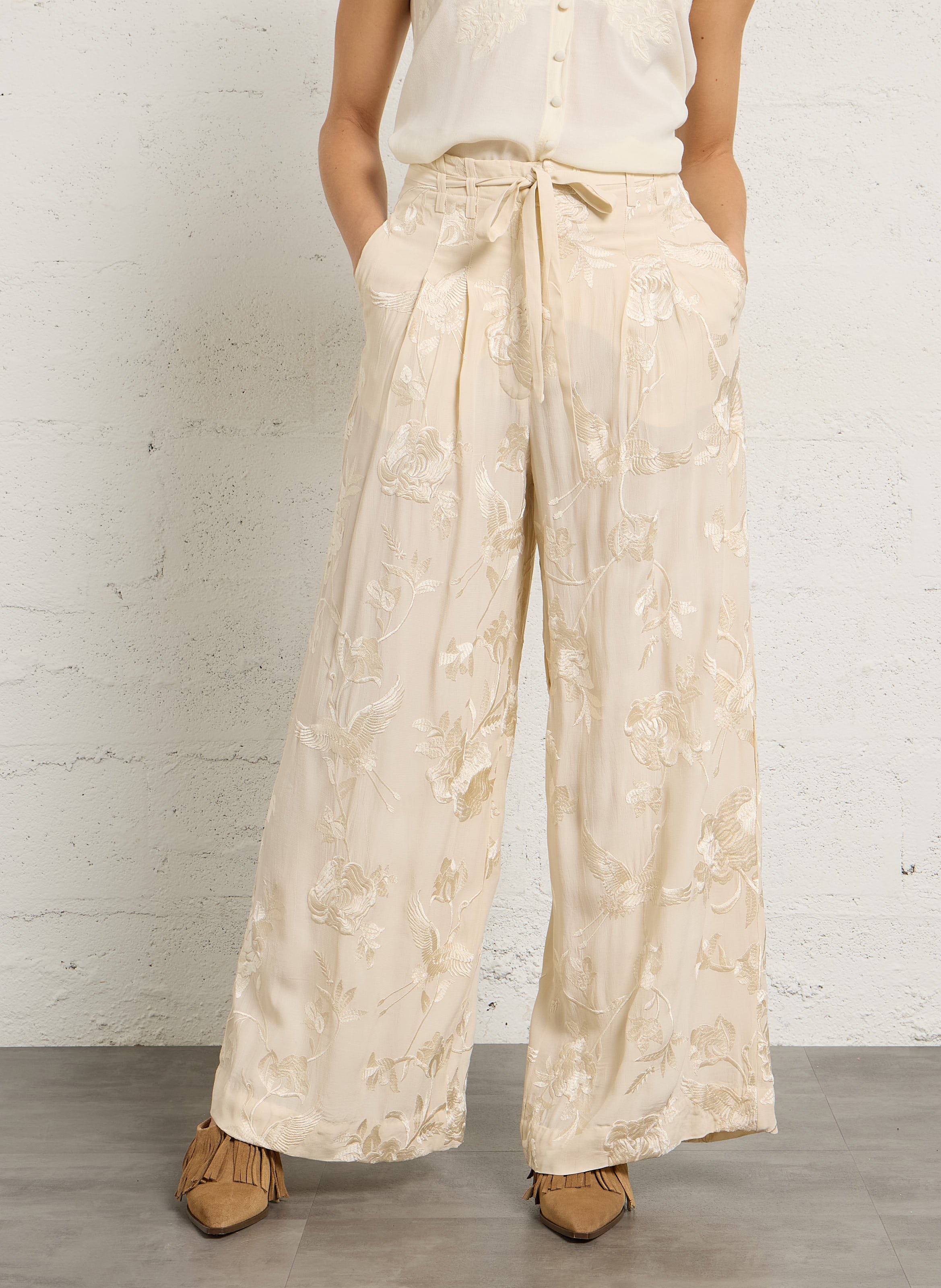 Bandplooibroek met hoge taille MES DEMOISELLES Beige