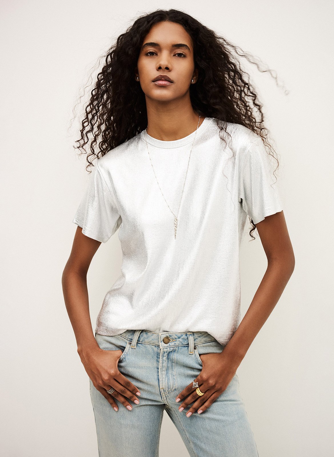 Effen top met lange mouwen en ronde hals BA&SH Zilver