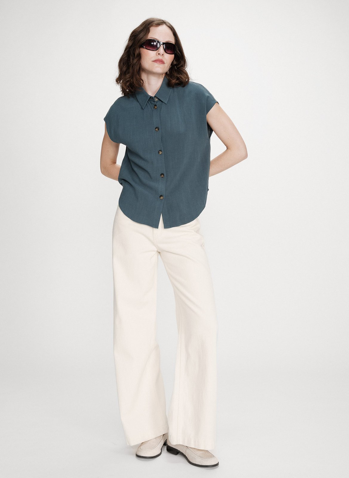 Chemise manches courtes unie Vert