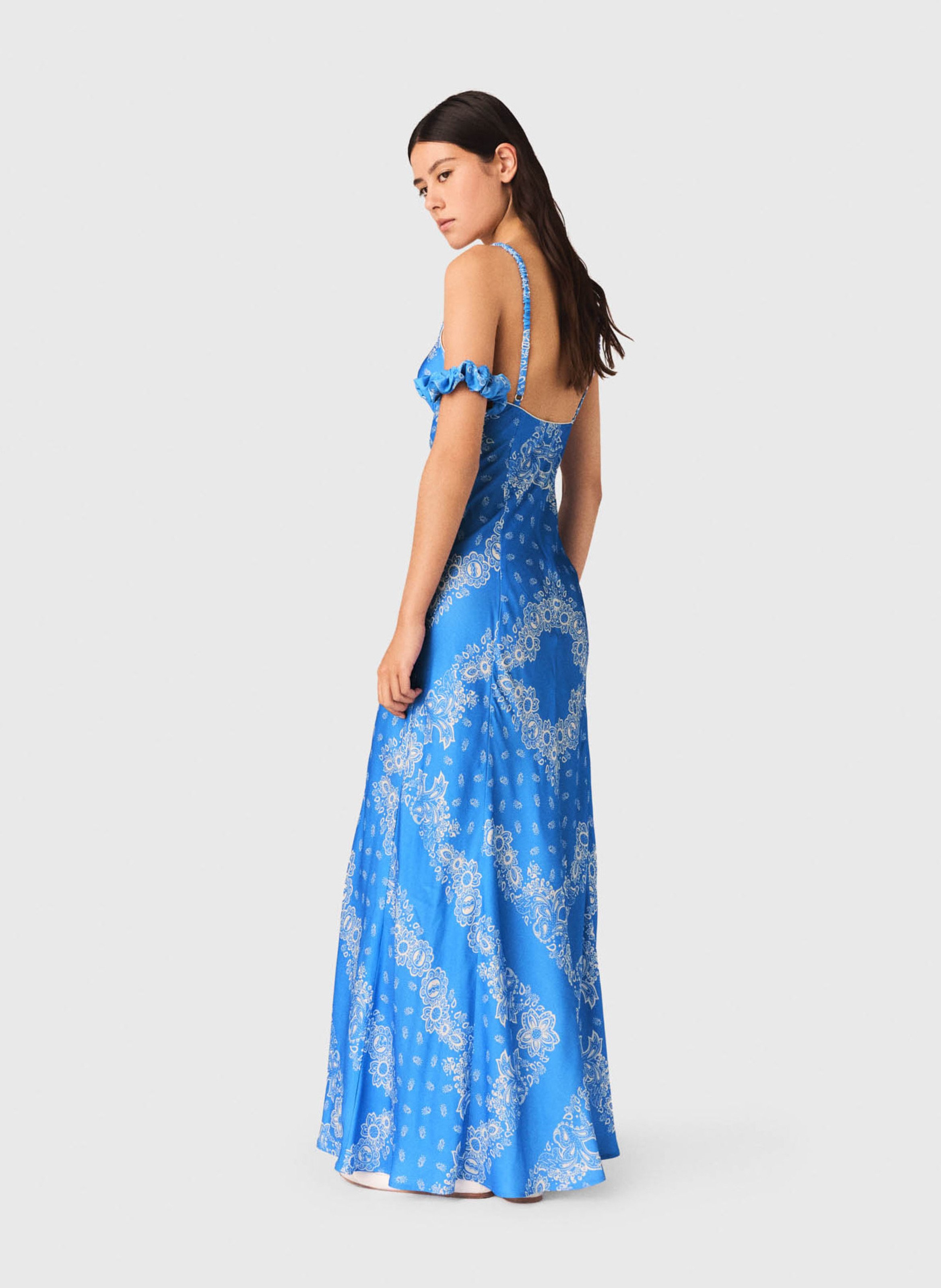 Robe longue col V imprimée MAJE Bleu
