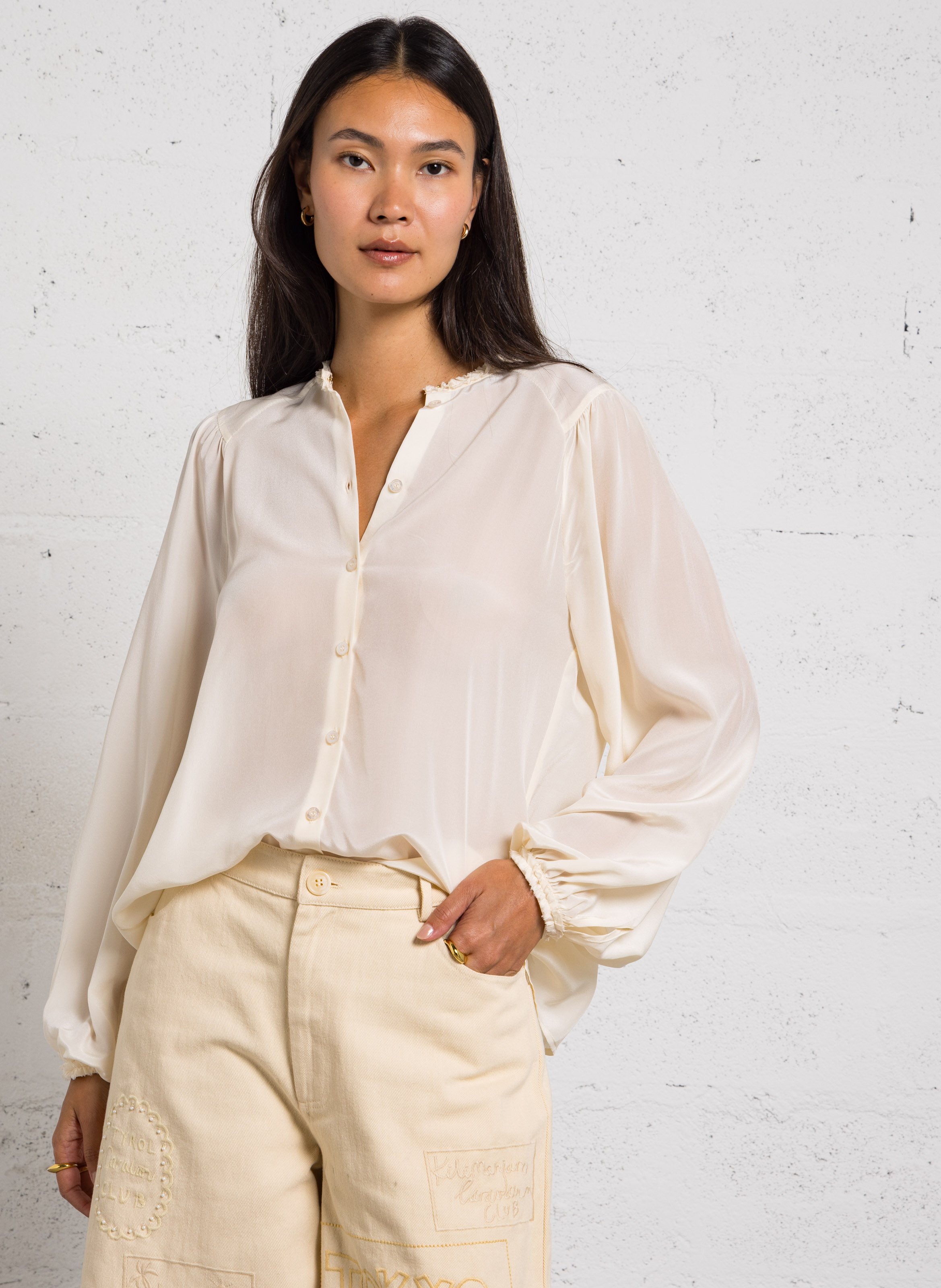 Loose-fit silk shirt MOMONI Beige
