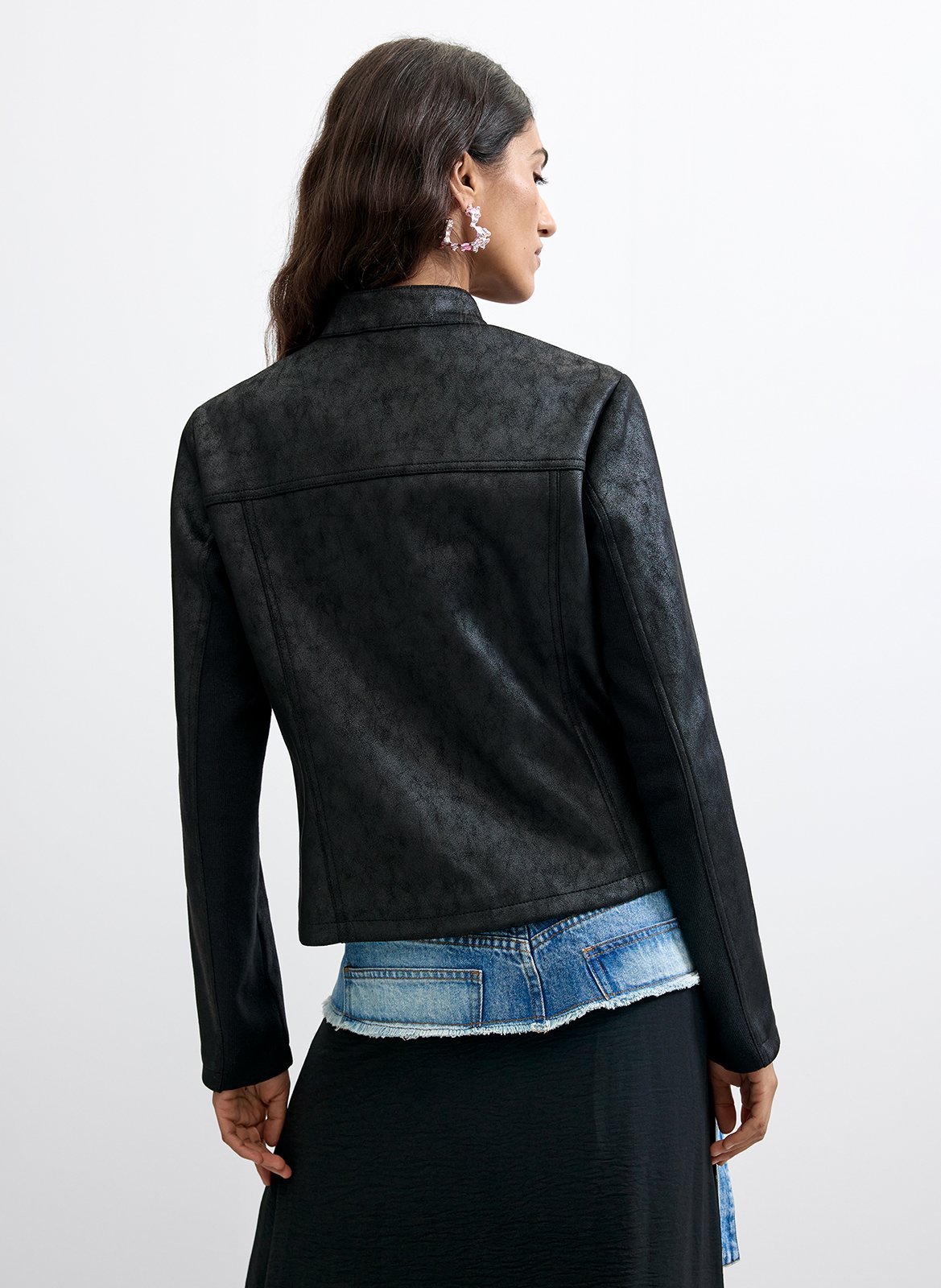 Round neck zip-up solid jacket DESIGUAL Black