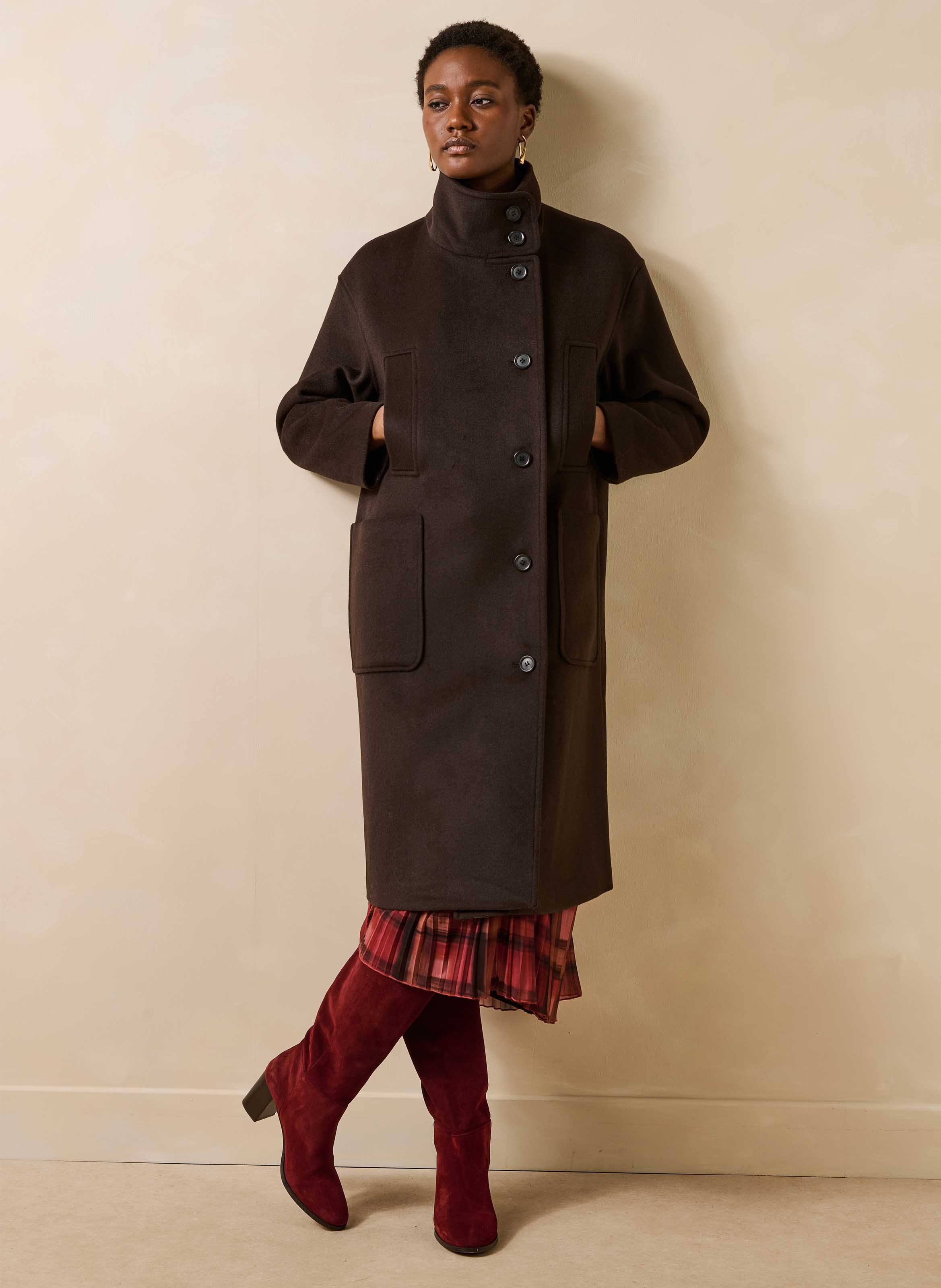 Manteau droit en laine recyclée mélangée LA FEE MARABOUTEE