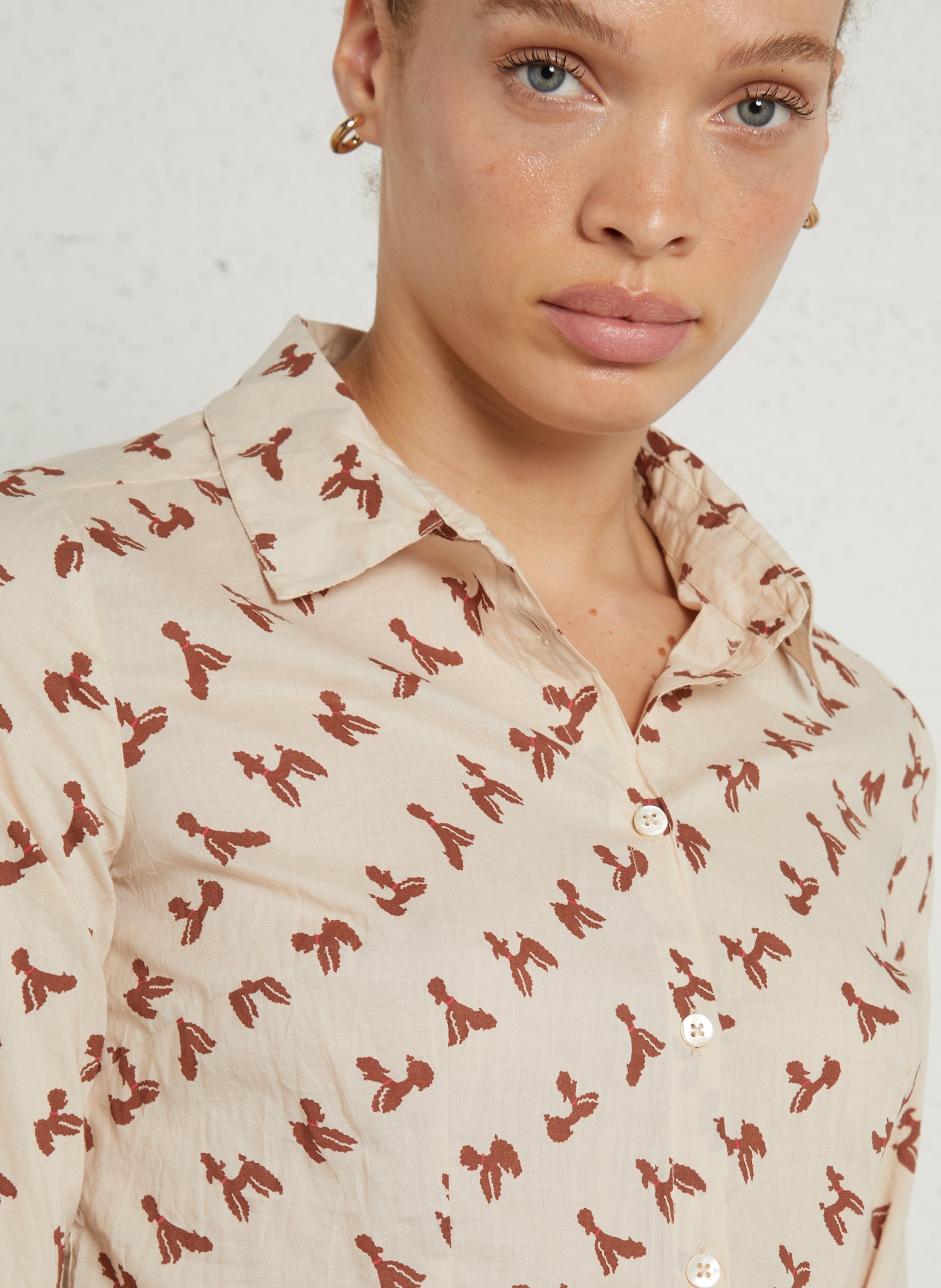 Printed cotton shirt NICE THINGS Beige