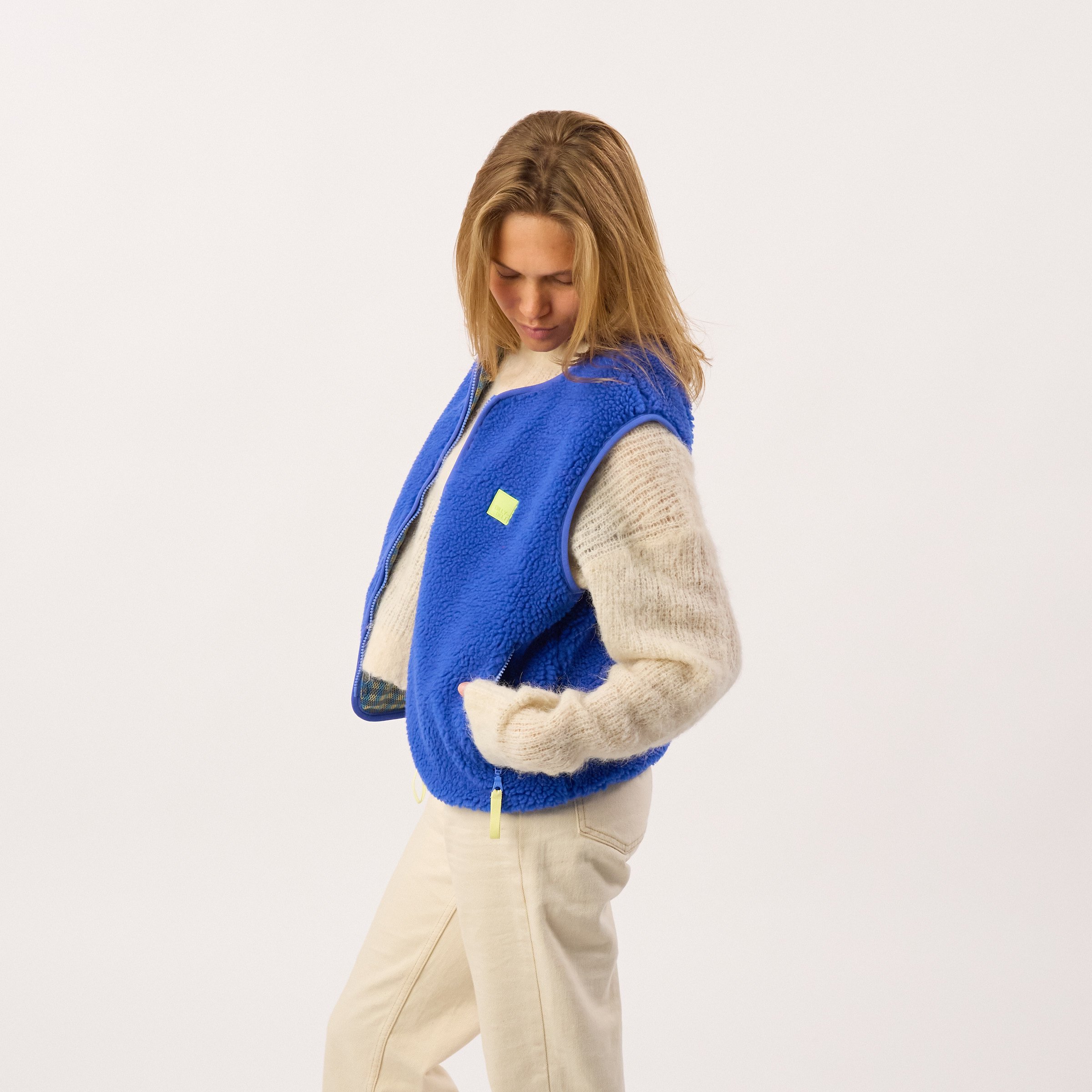 Sleeveless Sherpa Zip-Up Vest BILLYBELT Blue