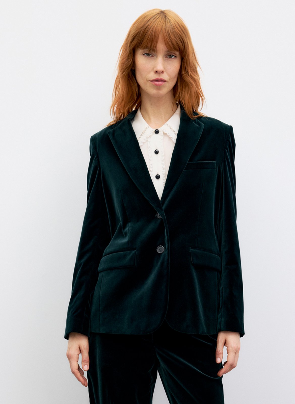 Fitted velvet cotton blend blazer GERARD DAREL Green