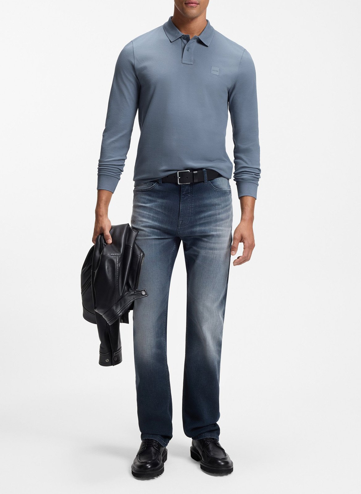 Polo à manches longues regular-fit en coton mélangé BOSS Bleu