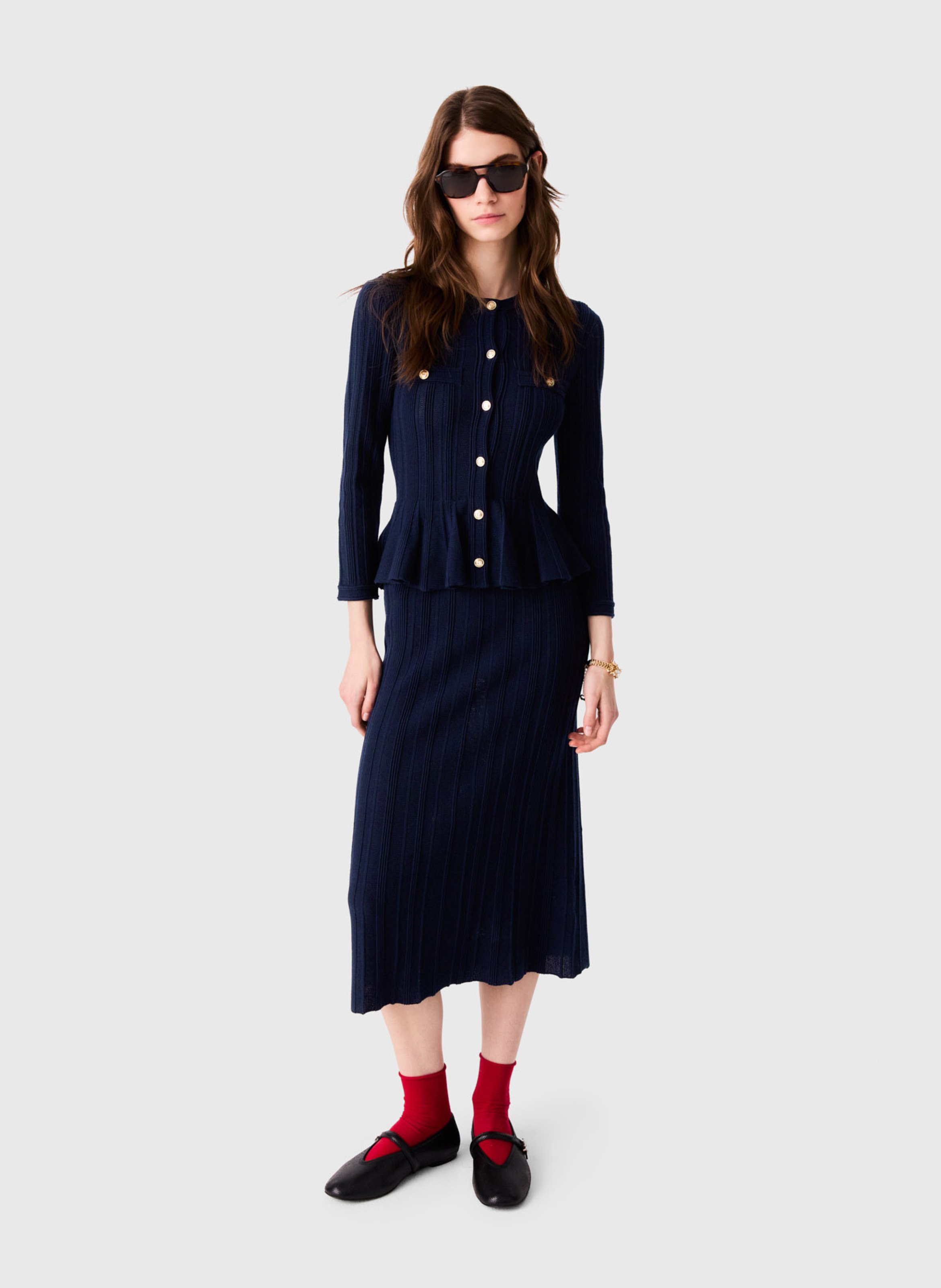 Robe en maille à taille péplum MAJE Bleu