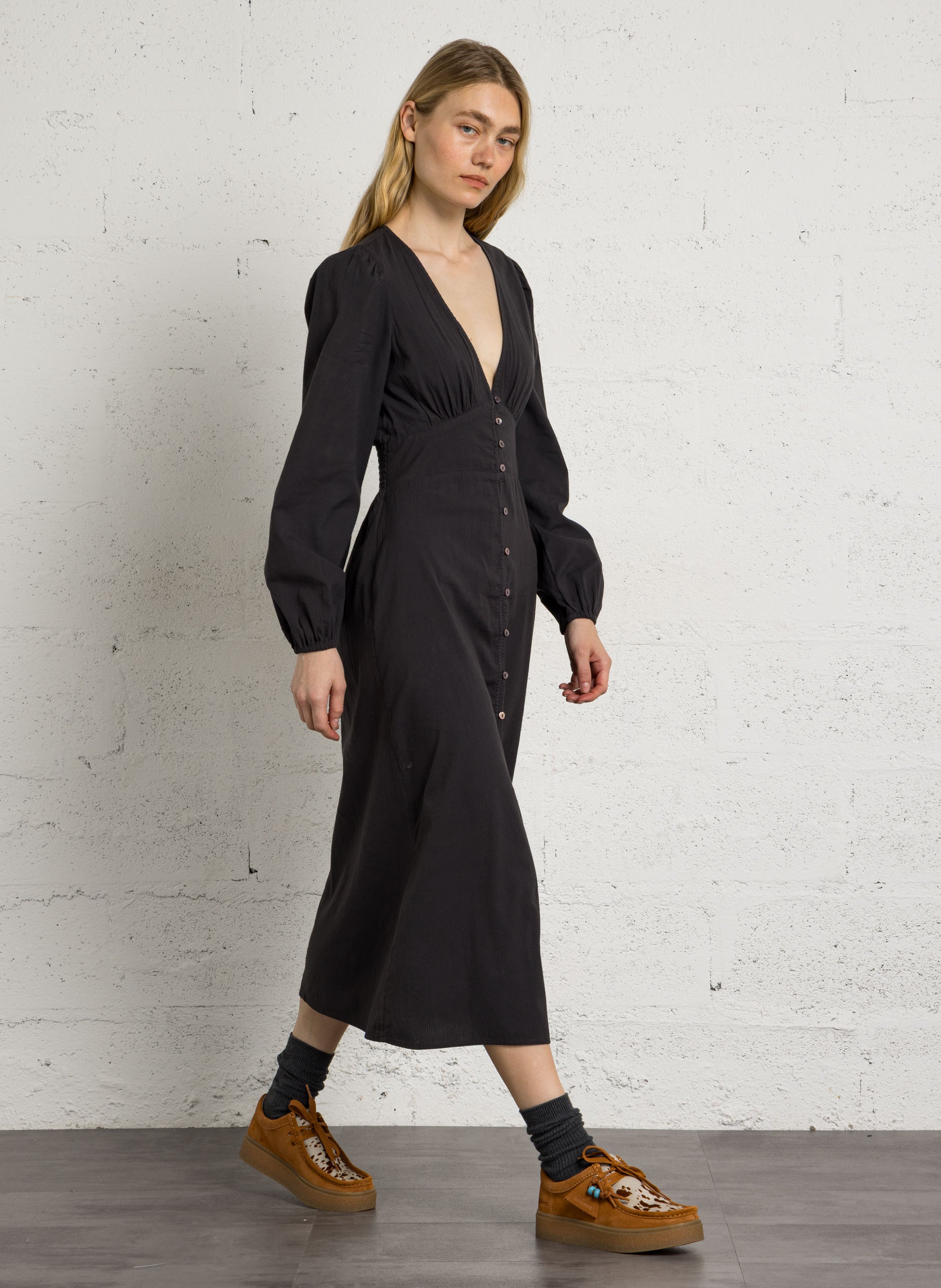 Robe longue col V en coton BILLABONG Noir