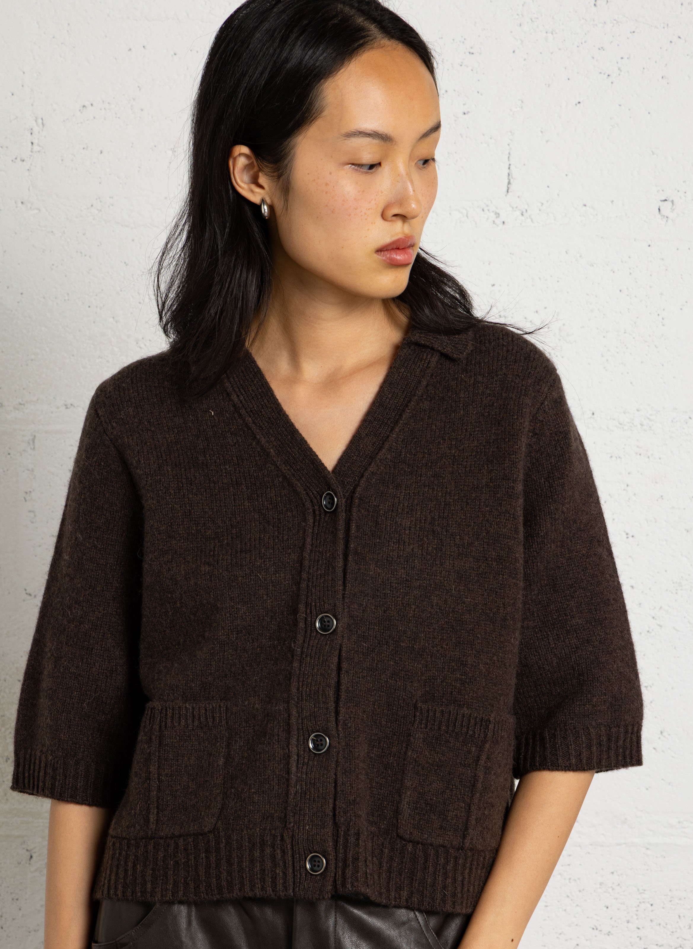 Gilet droit col V en laine MAISON 123 Marron